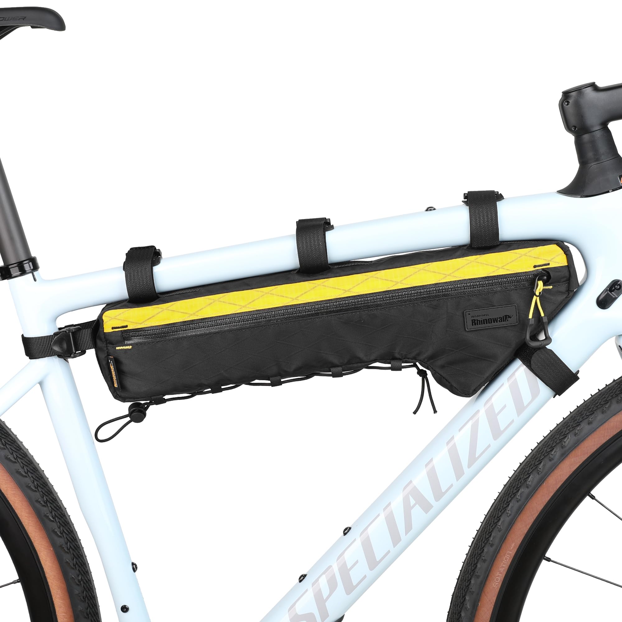 Rhinowalk Bicycle Front Frame Bag Bike Under Top Tube Triangle Bag Lightweight Extra Long 2.4L Touring Pack Cycling Nylon Pouch for Mountain Road Bike(Yellow)