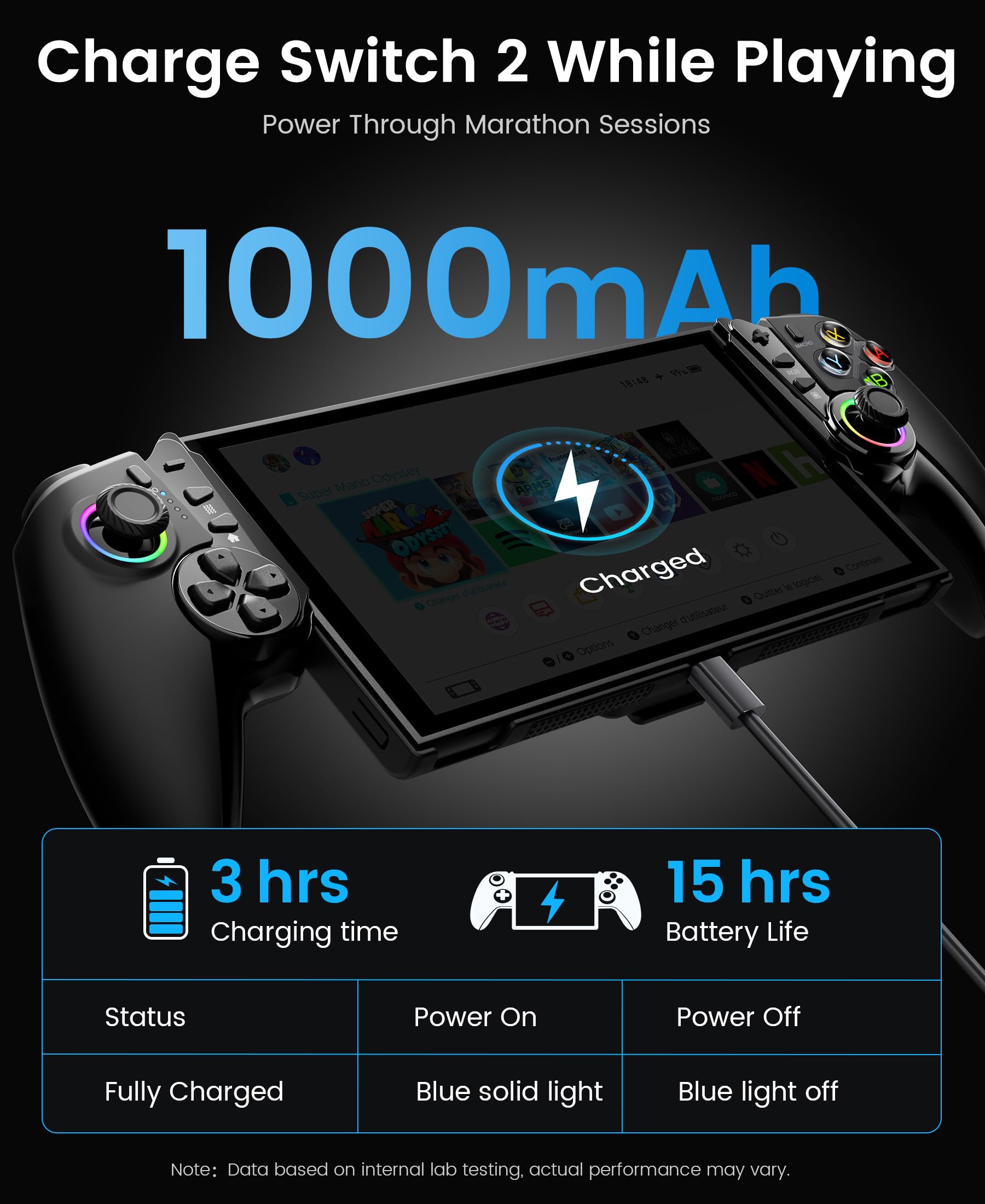 ALEEMTRY Switch Controller Handheld für Switch 2 Konsole, Kabellose Bluetooth Großer Griff Controller Switch 2 mit RGB Hall-Effekt Joysticks/1000mAh Akku/Turbo/Dual Vibration/Makro-Rücktasten