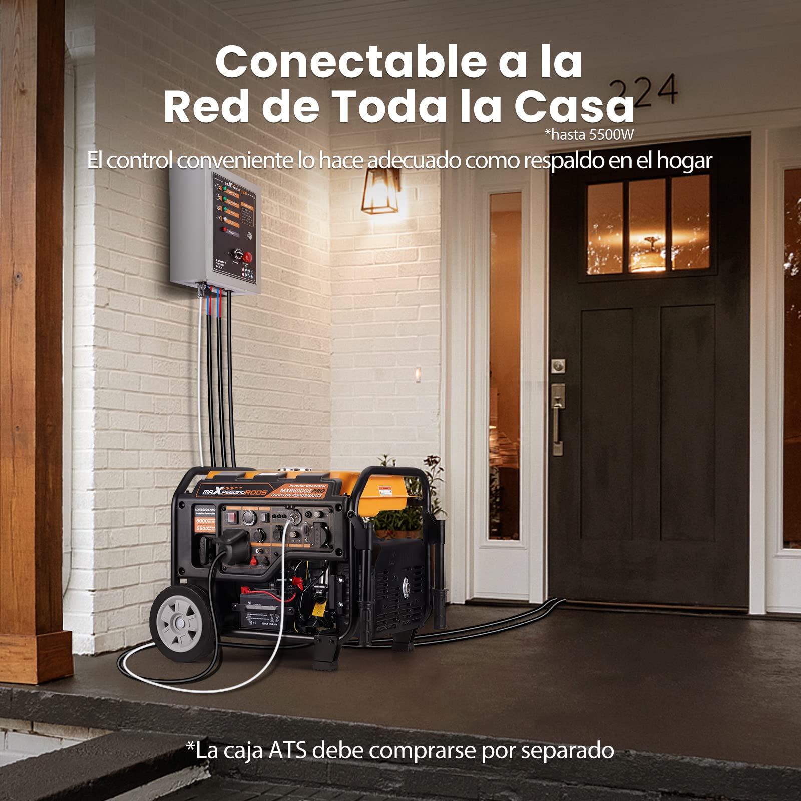 maXpeedingrods 5500W Inversor Generador con interfaz ATS Arranque Eléctrico | 4 Tiempos Estación de Energía con Paralelo, Generador de Gasolina con Salidas AC/DC/USB, 14.5L tanque con tiempo