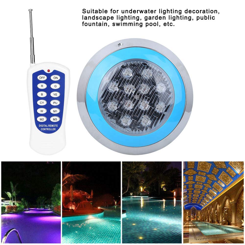 AUNMAS wasserdichte Schwimmbadleuchte 12LED 12W AC12V Schwimmbadwandleuchte mit Fernbedienung IP68 Unterwasserleuchten