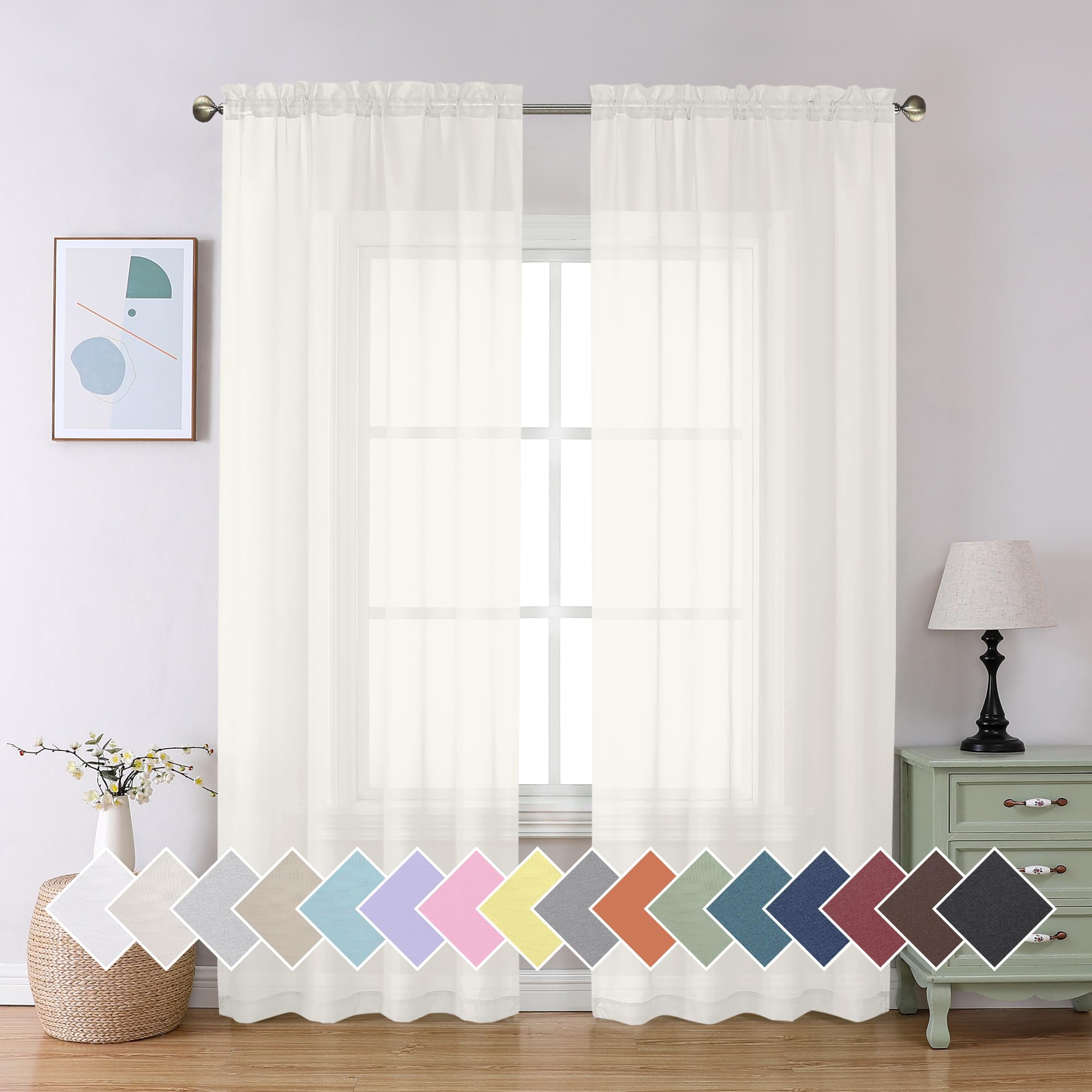 Aiyufeng Basic Solid Sheer Curtain 84 Inches Long, Light Filtering, Airy Voile Curtains for Living Room, Patio, Sliding Door, Each 40" x 84" (W x L), 2 Pieces — image 1