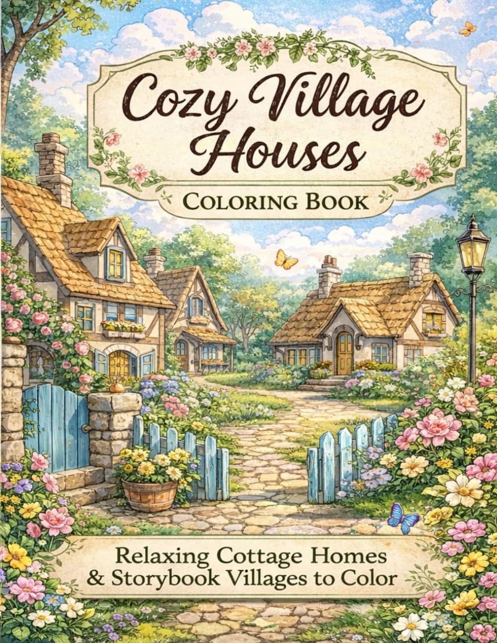 Cozy Village Houses Coloring Book for Adults: Relaxing Cottage Homes, Storybook Villages, Gardens & Peaceful Landscapes to Color | Stress Relief Coloring Book for Teens & Adults