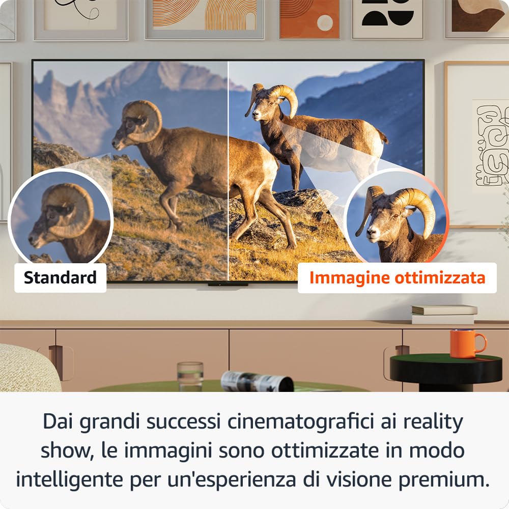 Amazon Ember Serie Omni Mini-LED da 65" con Fire TV, smart TV QLED 4K UHD, Dolby Vision IQ, modalità ambiente, modalità di gioco a 144 Hz, local dimming, comandi vocali con Alexa