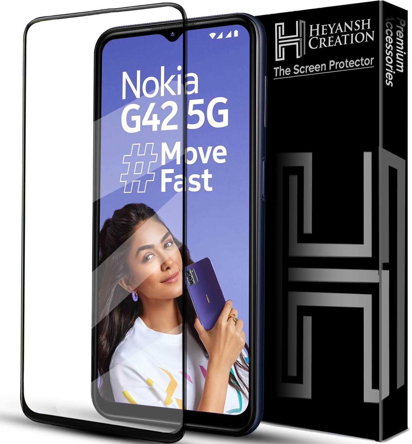 HEYANSH CREATION Tempered Glass for Nokia G42 5G (6.56 Inch) Edge to Edge with Easy Self Installation Kit | Black Case Friendly Screen Protection (B0CJXZ6V8Q) Amazon Price History, Amazon Price Tracker