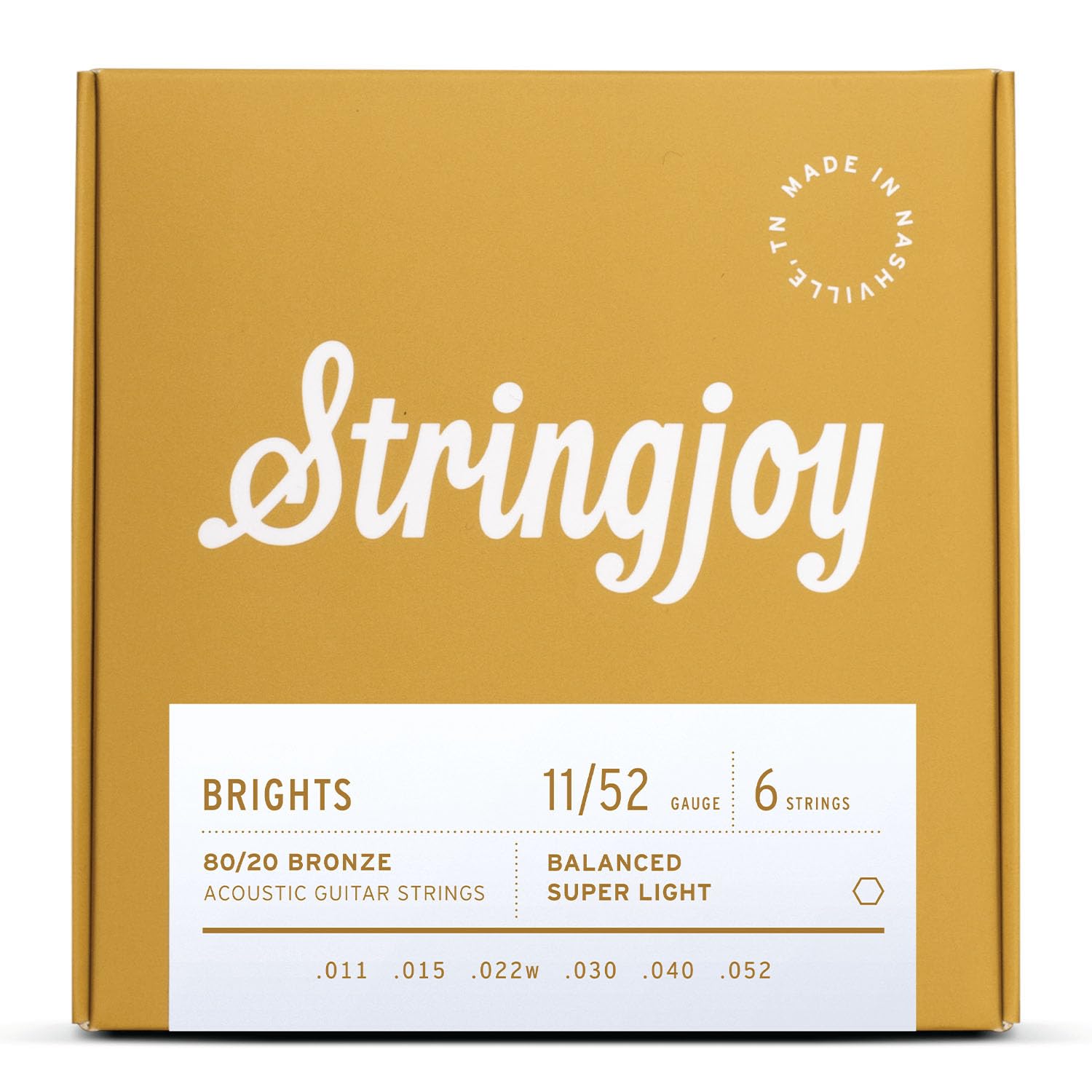 Stringjoy Balanced Super Light Gauge Brights 80/20 Bronze Acoustic Guitar Strings 11-52, BB1152, Vibrant Tone & Optimal Playability, Acoustic 6 String Set