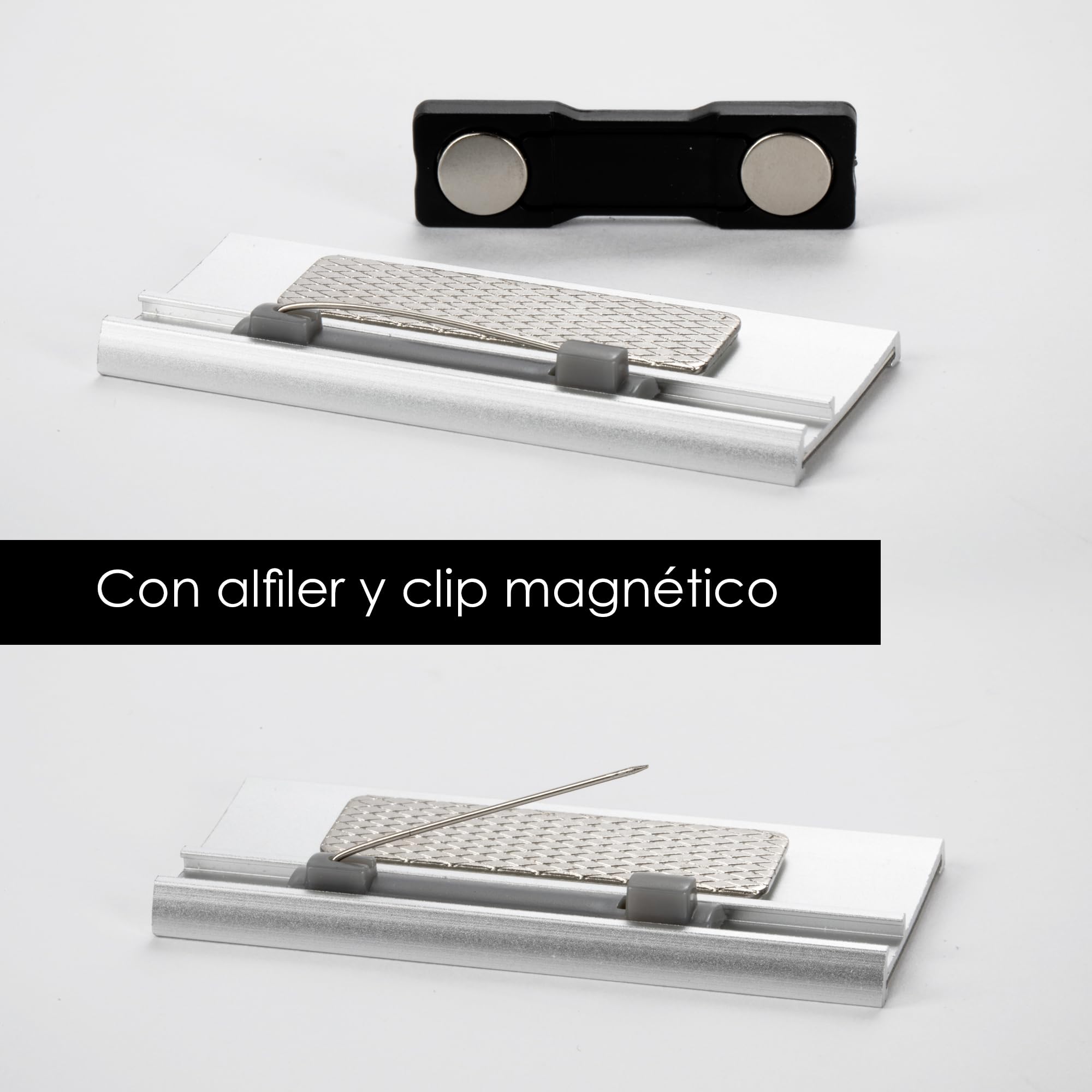 OfficeTree 10 x Placas Identificativas Personal de Aluminio con Pasador y Imán - Chapa Identificativa Trabajo - Placa Identificativa Personal - Identificadores Personales para Ferias y Seminarios