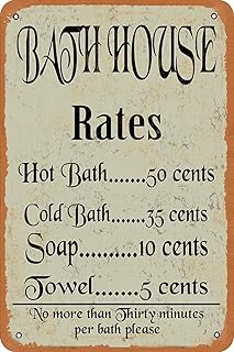 Vintage Bath House Rates Metal Tin Sign - Rustic Farmhouse Bathroom Wall Art - 5.5x8inch
