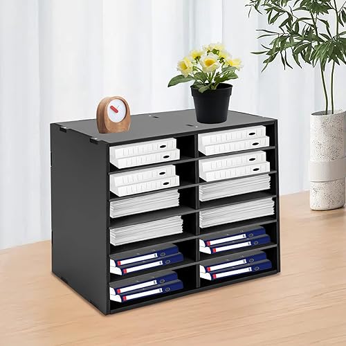Miniatura 3 de Mail Sorter Organizer, 12 Compartments Mailbox for Classroom, Desktop File Organizer with Adjustable Shelves, for Office Home Classroom, Black