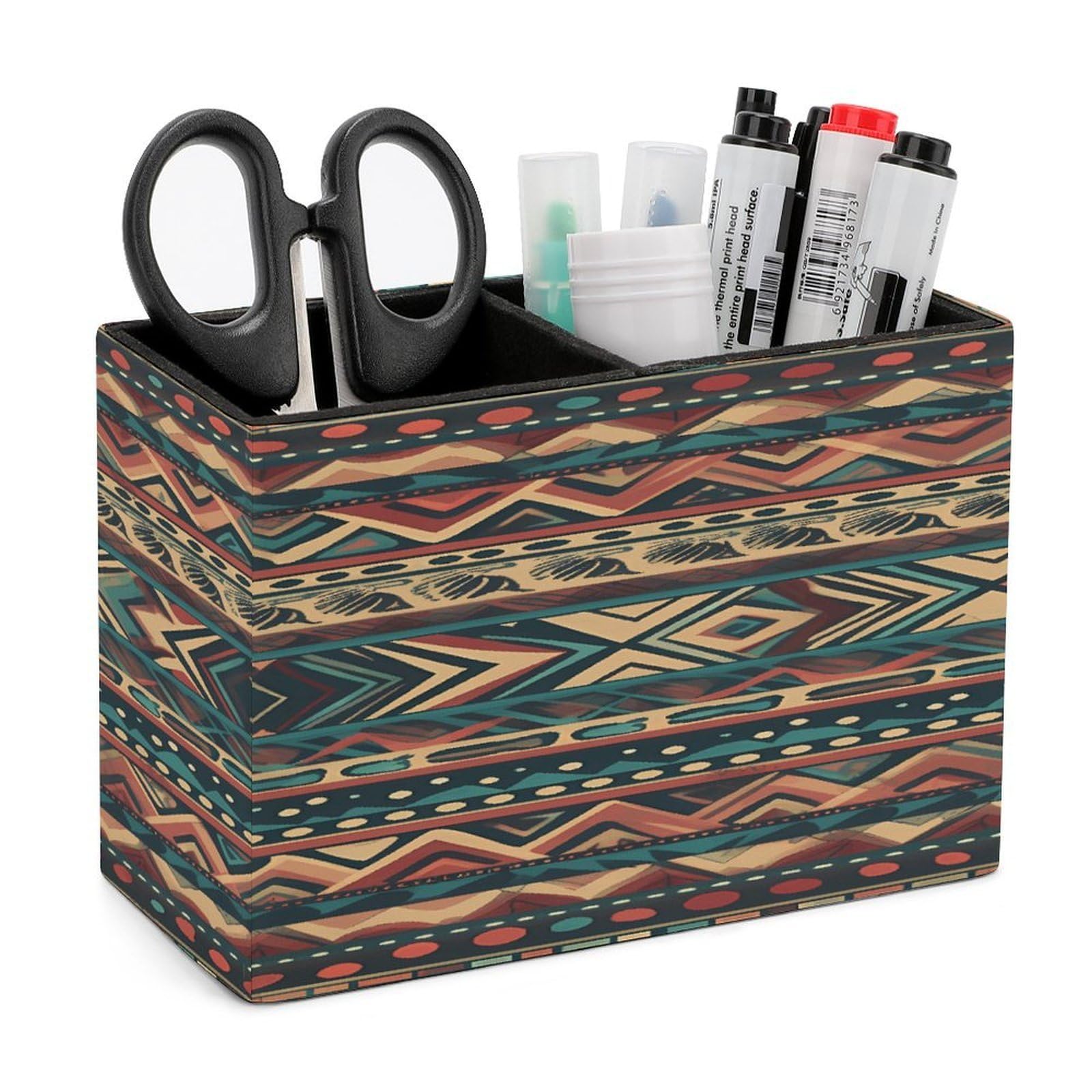 VstaDank Native American Pen Holder Double Compartments Pen Cup Fashion Makeup Brush Holders Leather Pencil Holder for Work Locker Accessories Modern Pencil Cup for Desk Organizer