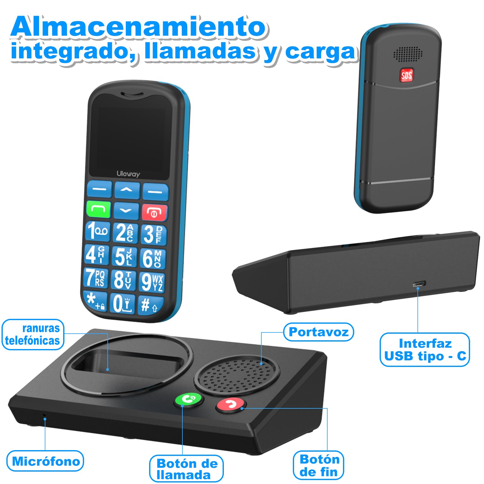 CHAKEYAKE Teléfono Móvil para Mayores 4G Libre, Teléfono para Personas Mayores con Teclas Grandes, Bluetooth y Base de Carga, Volumen Alto, Botón SOS, Marcación Rápida, Radio FM