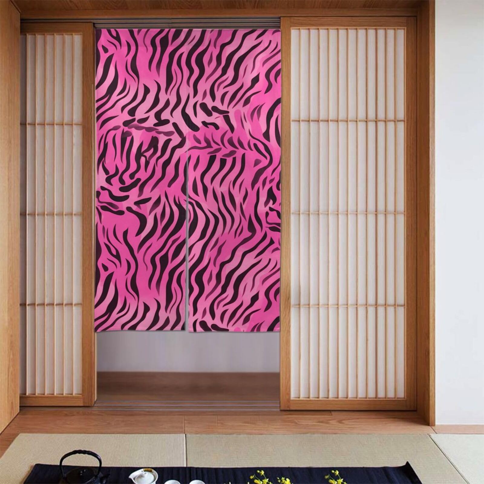 Rideaux occultants chambre imprimé zèbre tigre léopard rose 142x86