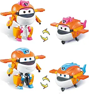 Super Wings Transformable Toys Playset, 5 in Taki and Tiki Airplane Transforming Figures Toys Set, 2 in 1 Mode Rescue Bots Toy for 3-5 Year Old Boys Girls, Plane Toy for Toddlers Kids Age 3 4 5 6