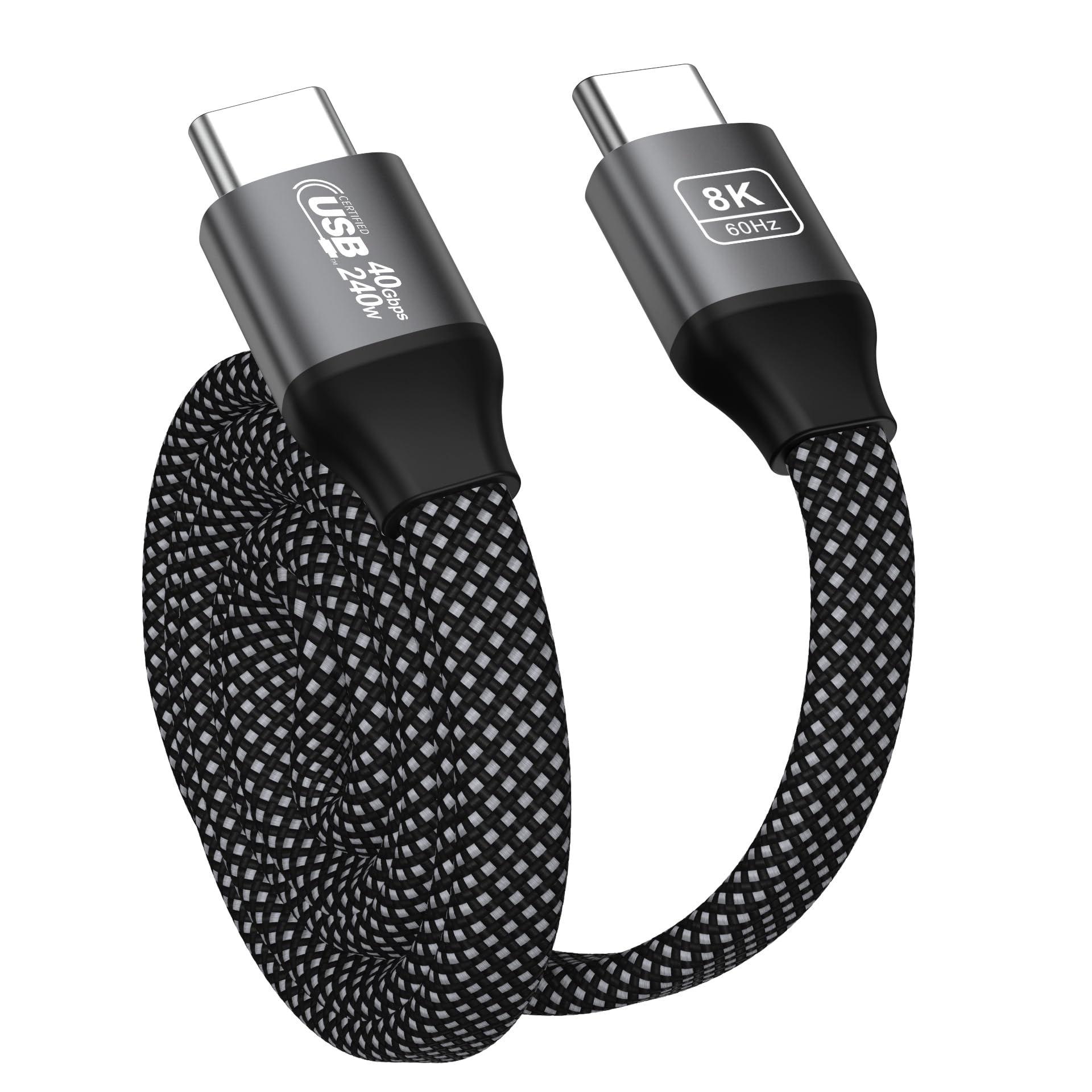 HyperBolt - Cable USB 40G - USB-C a USB-C, carga rápida PD de 240 W, transferencia de datos de 40 Gbps, video de 8K a 60 Hz, diseño plano autoenrollable magnético, compatible con Thunderbolt 3