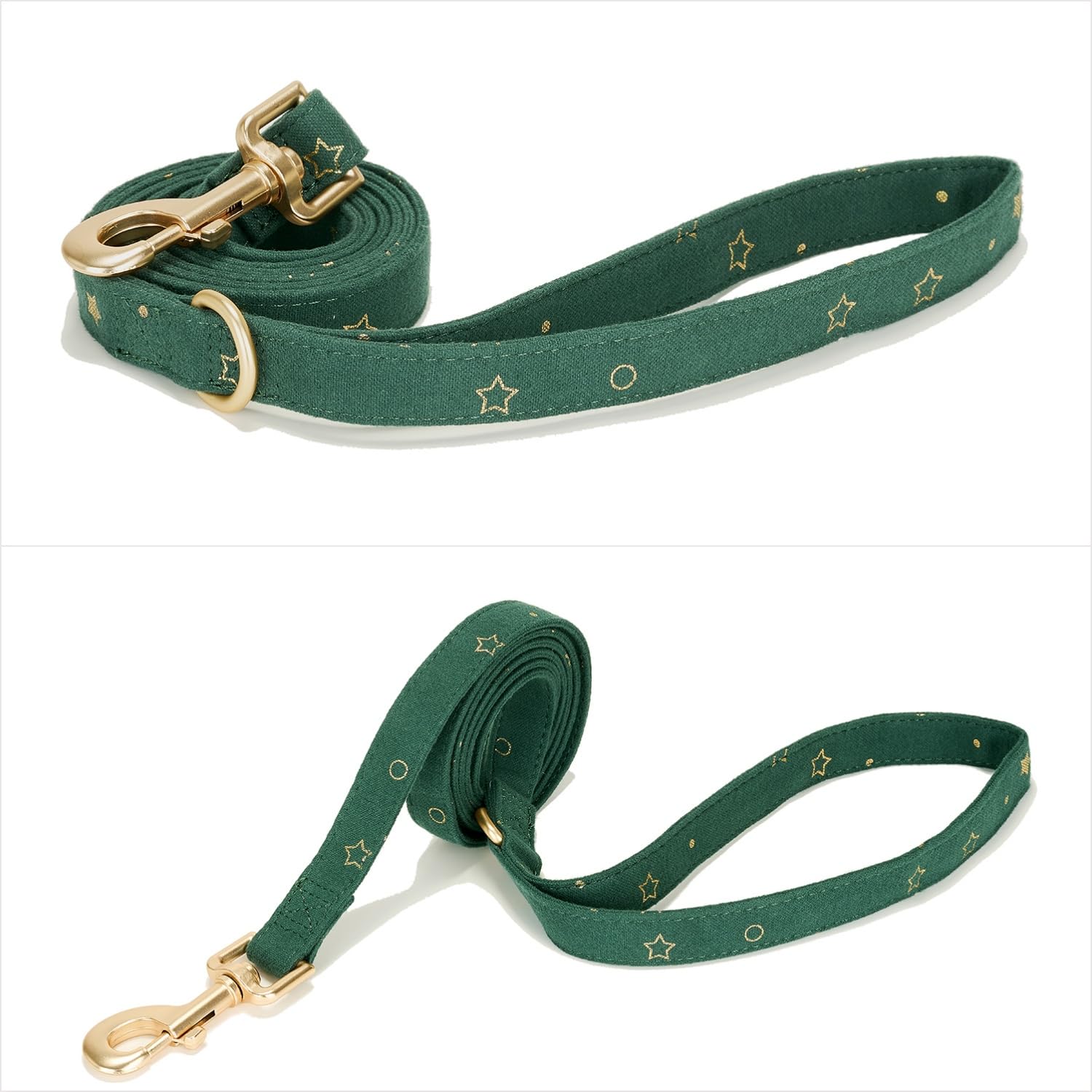 Petiry Cotton Dog Lead with Gold Star Print,With D-Ring for Poop Bag Holder,150cm Length x 2.0cm Width-Ideal for Medium to Large Dogs,GreenStar,M - Image 4