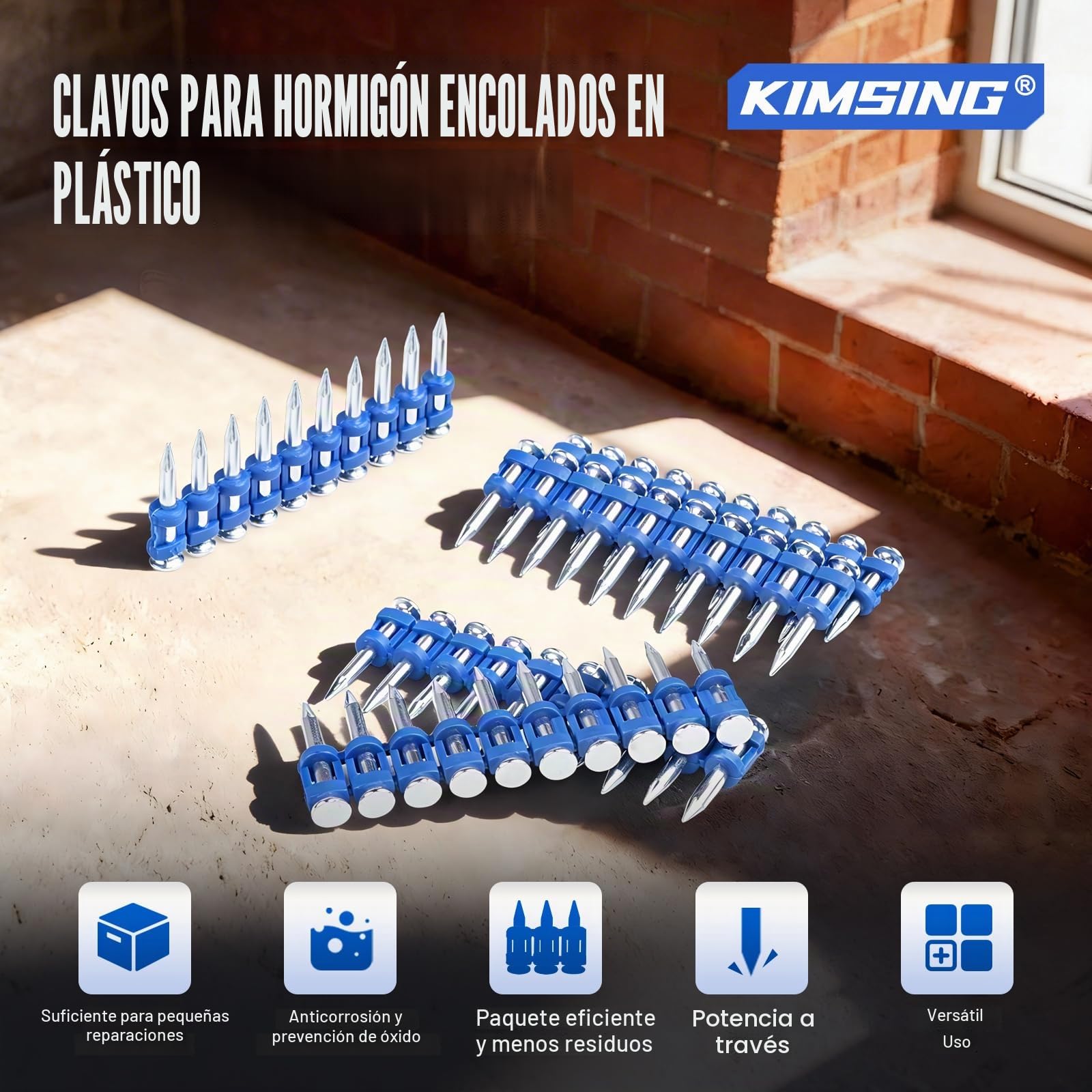 KIMSING MTSD-25 12 Calibre 1 pulg. x .109 pulg. mango de plástico liso para hormigón y accionamiento mecánico de acero galvanizado para clavadora de gas, 1000 unidades/caja (1 caja)