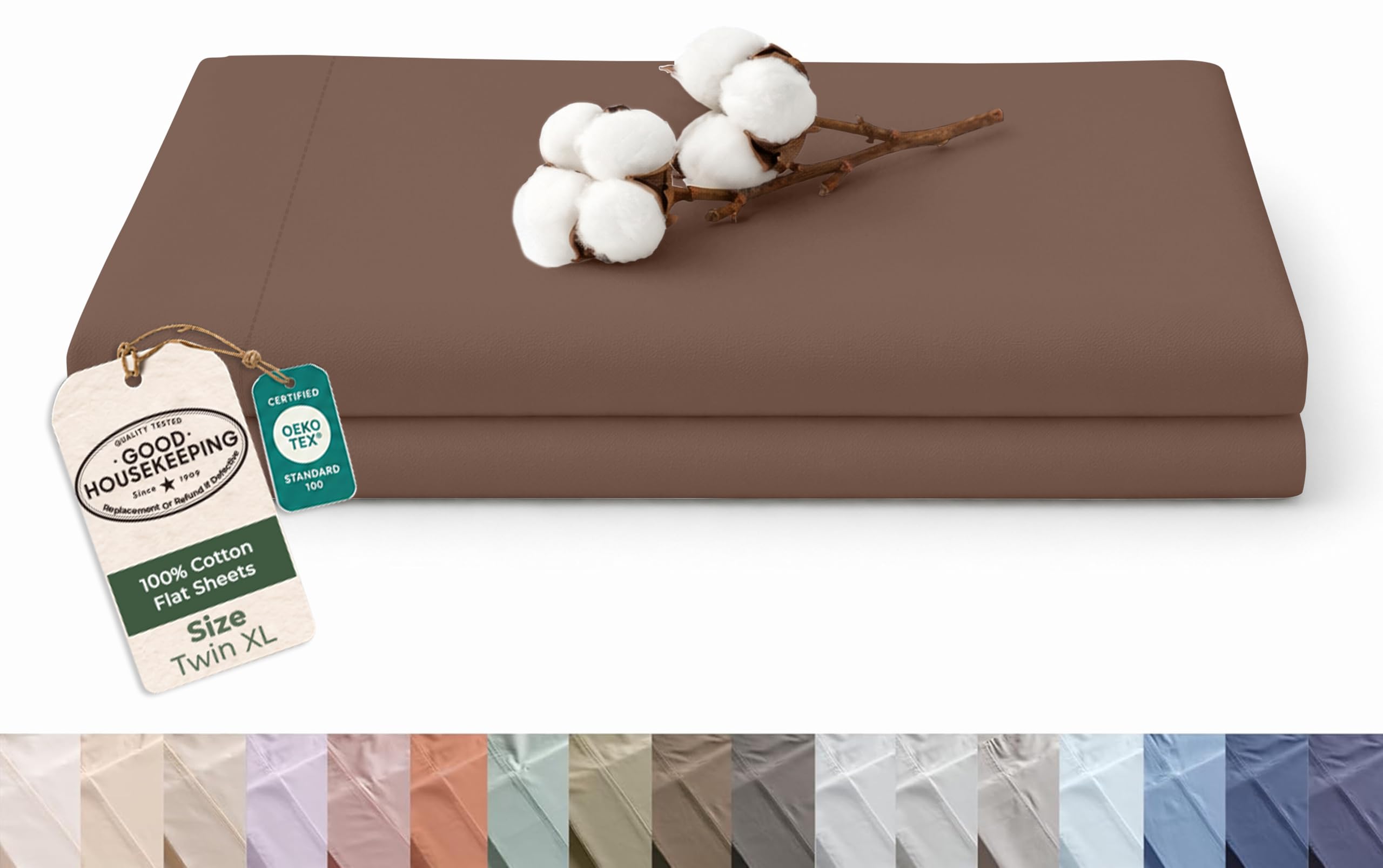 Royale Linens 100% Organic Cotton Twin XL Size Flat Sheet Only - Percale Top Sheets - Twin XL Flat Sheet Sold Separately - Lightweight &amp; Soft 100% Cotton Chocolate Bed Sheets Only (66"x 102"Chocolate)