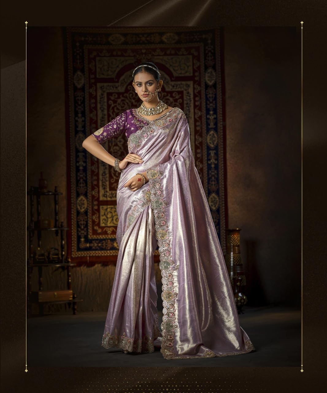 Tessuto di seta delle donne Emboridery Cut Work Wedding Wear Saree 15797