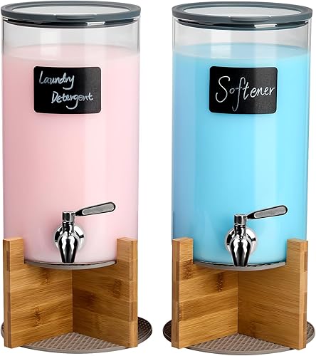 Dispensador de detergente de vidrio para ropa con soporte, dispensadores de líquido para ropa de lavandería de 1.1 galones con grifo de acero