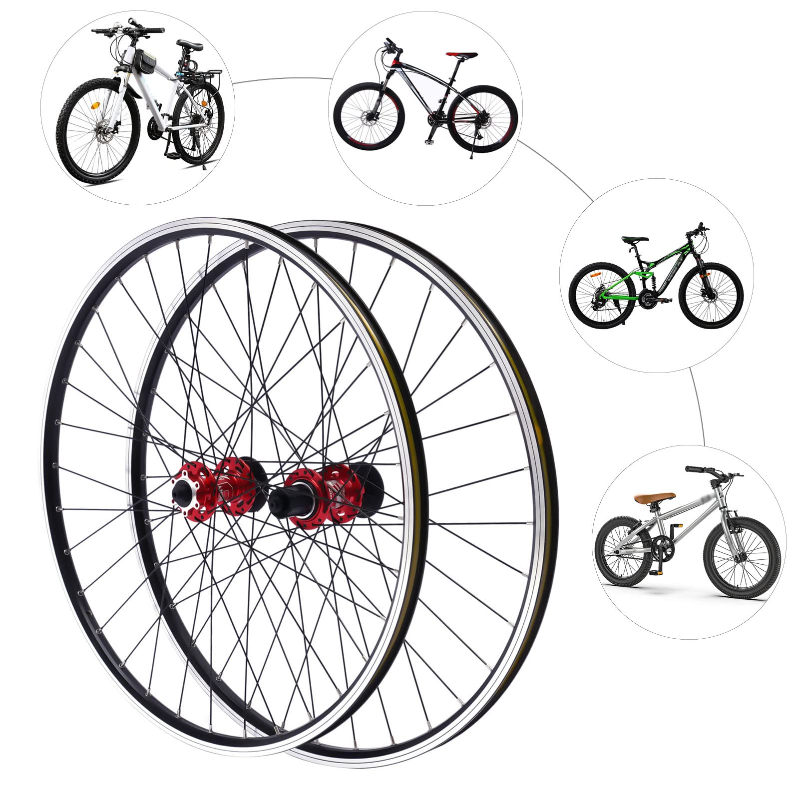 Zestaw kół do roweru górskiego, 29 cali i 27,5", aluminiowa felga, hamulec tarczowy, szybkomocujące, przednie koło, anodowana powierzchnia, nośność 200 kg