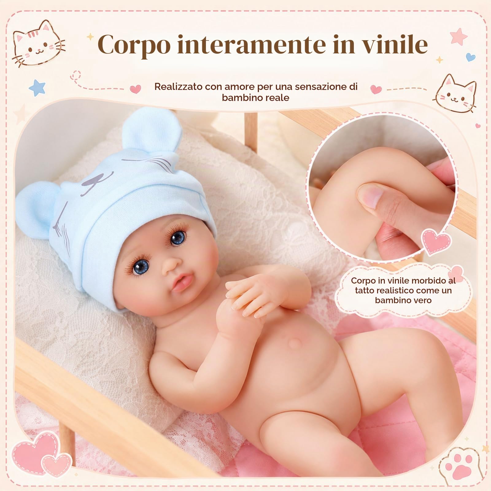 BABESIDE Bambole Gemelle 30cm Corpo Tutto in Vinile Bambola 3+ Anni | Bambole Set Gemelle, Corpo tutto in vinile, Arti flessibili, Perfetto per il gioco di ruolo