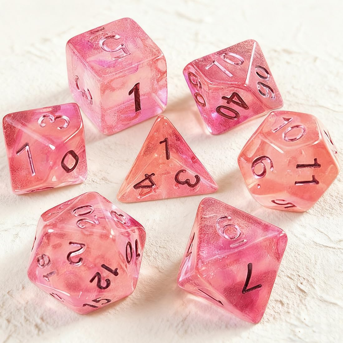 Set de 7 Dados Poliédricos (rosa)