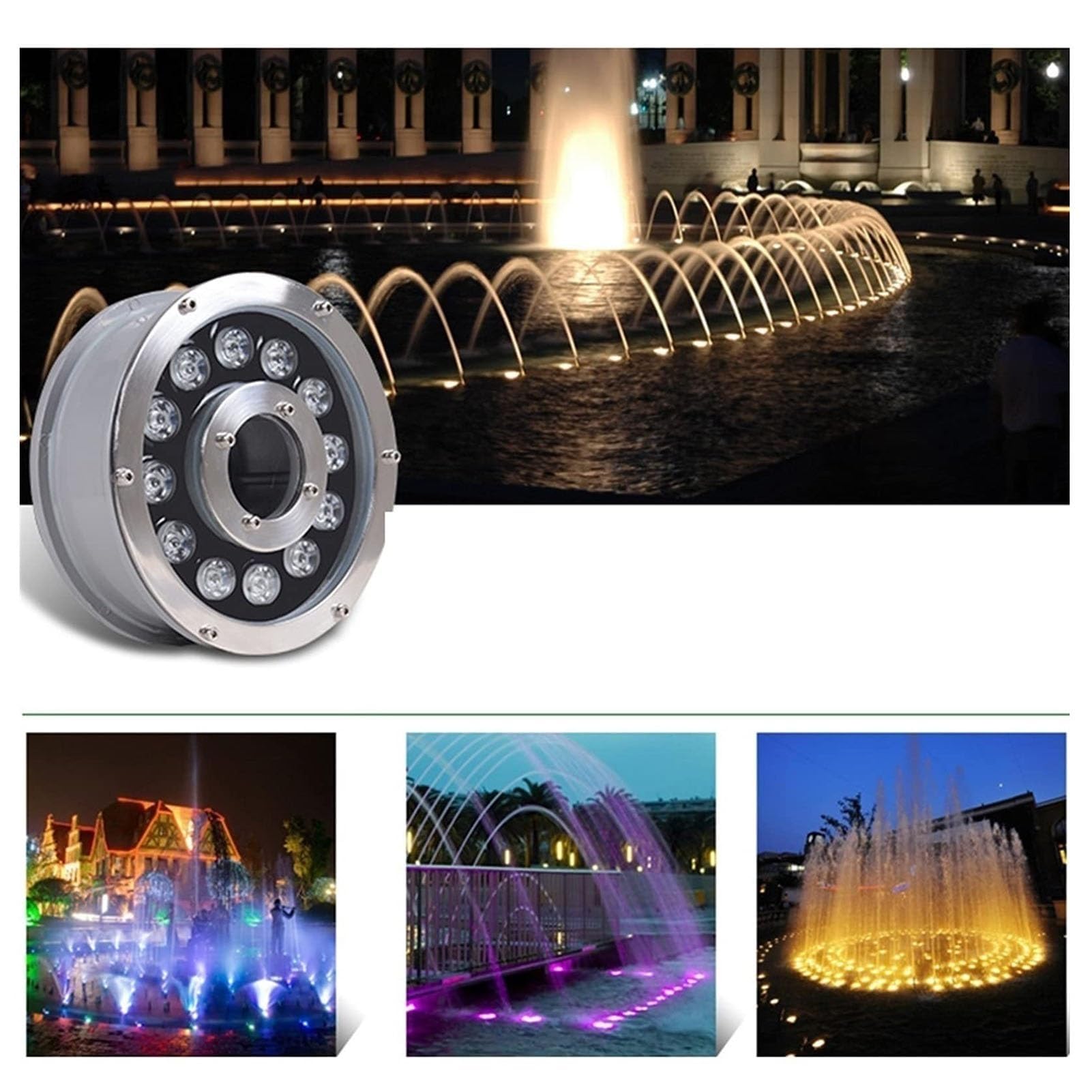 Zatapialne oświetlenie LED do fontanny, lampa pierścieniowa LED do basenu, wodoodporny reflektor krajobrazowy IP68, oświetlenie 12 V do basenu (z otworem centralnym), do dekoracji ogrodu (niebieski