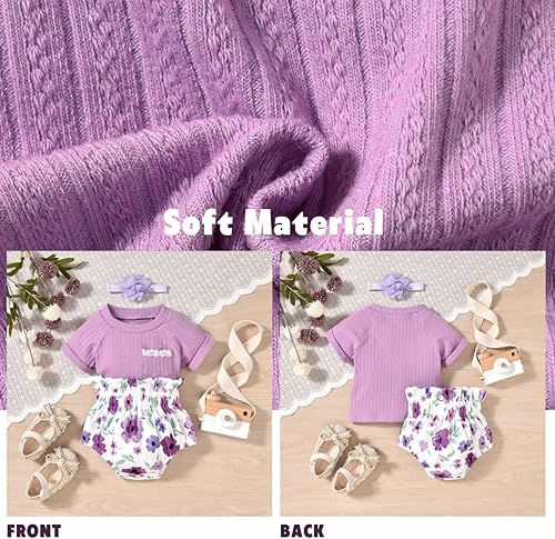 Miniatura 4 de Aalizzwell Camiseta para bebé recién nacida y pantalones cortos con cierre a presión para verano