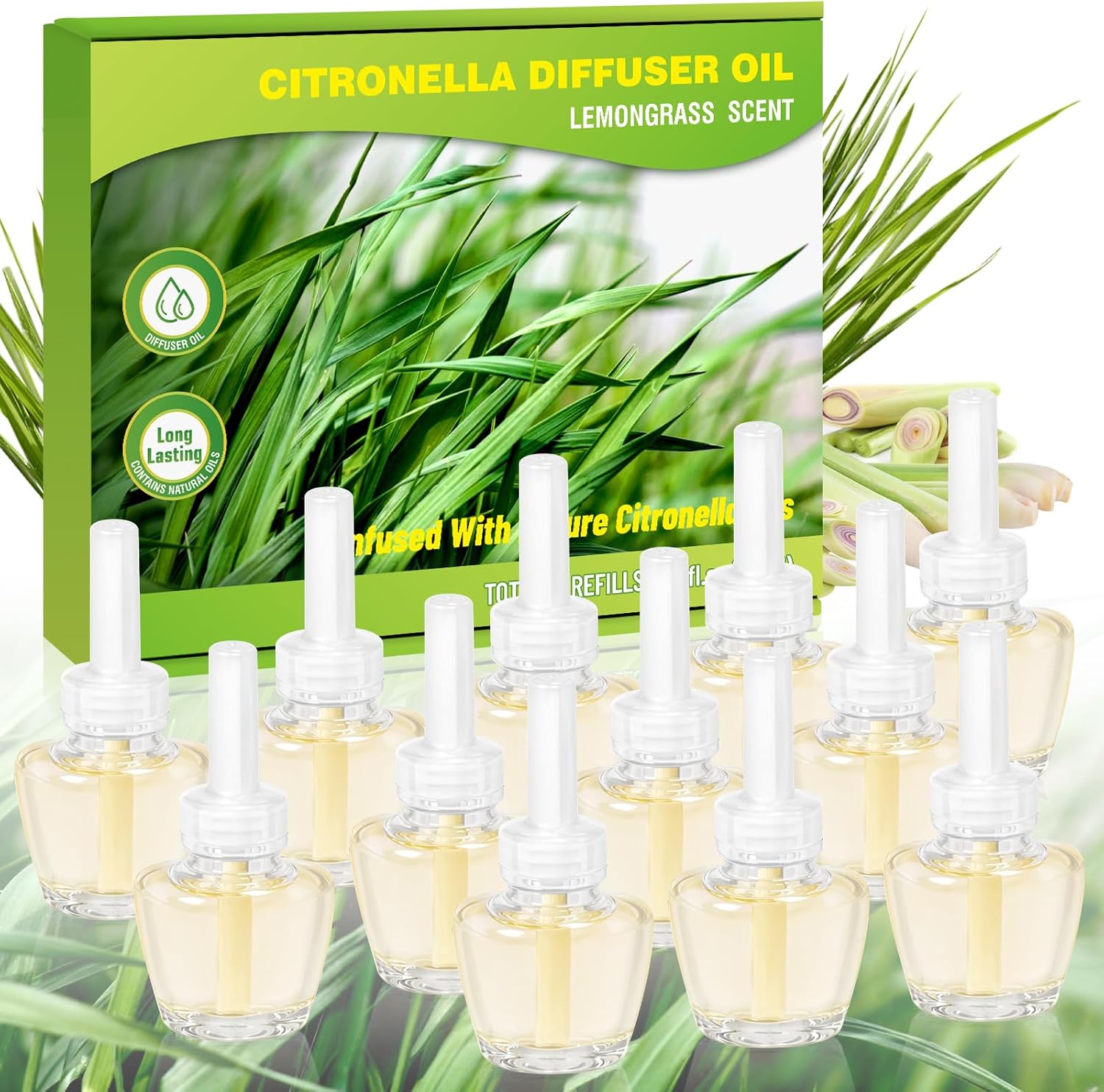 Plug In Air Freshener Refills - Citronella apple cinnamon Fragrance, 6 Count Aromatherapy Oil Diffuser for Home, Bathroom and Outdoors - Compatible with Air Wick, Compatible with Glade