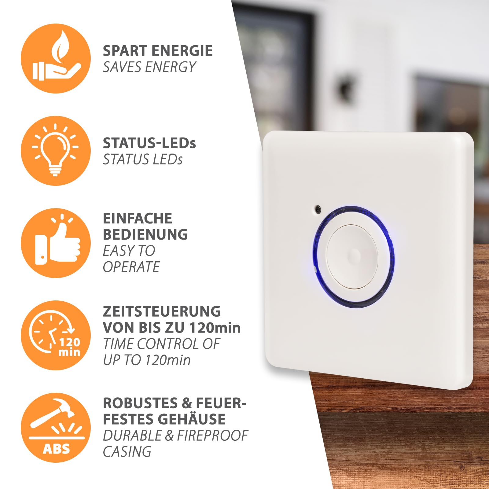 Timer conto alla rovescia da parete, timer programmabile da 2 a 120 minuti, timer di spegnimento con display LED e scatola da parete, interruttore della luce con timer