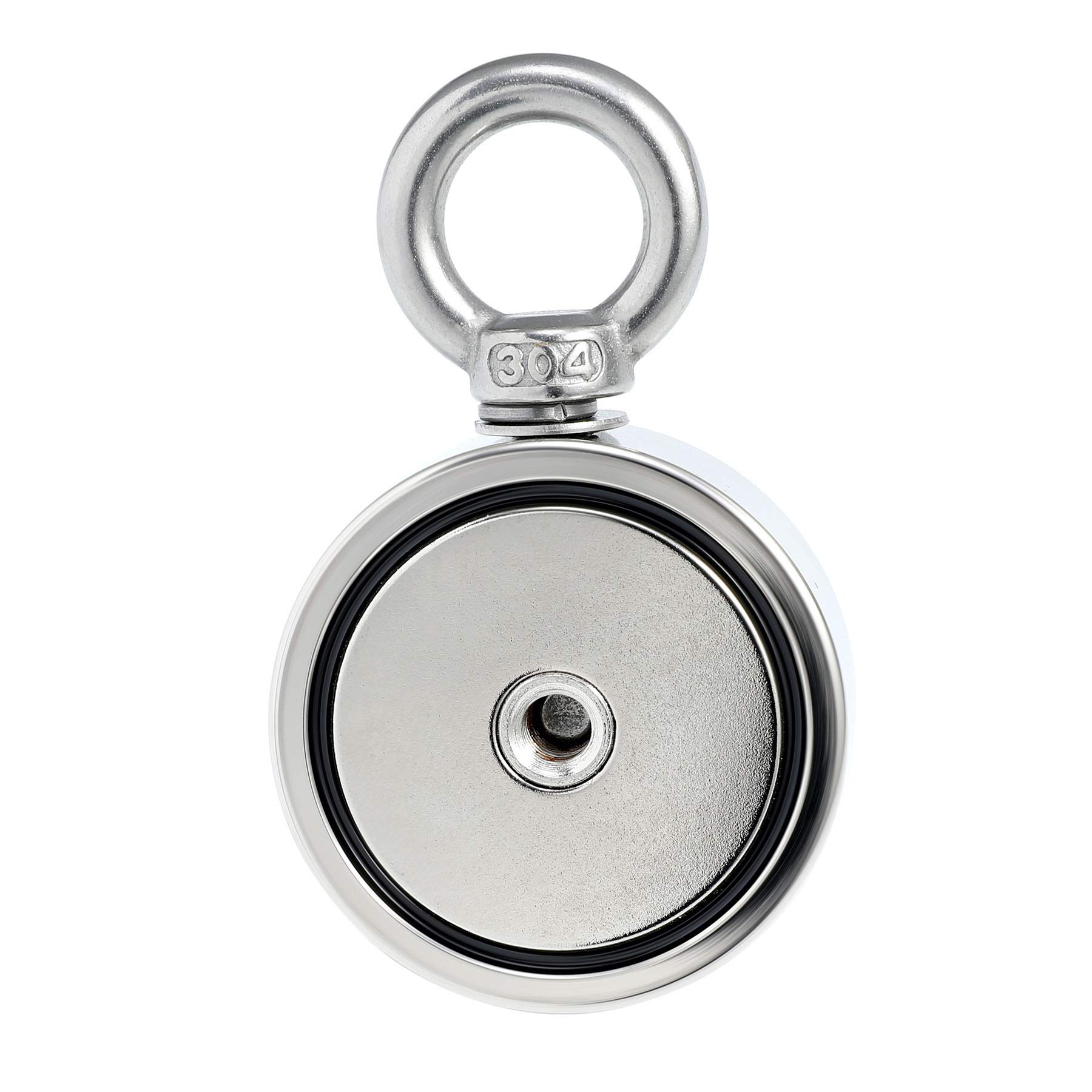 Magneti da Pesca al Neodimio a Doppia Faccia Kit Pesca Magnete Forza di Trazione Rotonda Golfare con Corda da 10m (60mm)