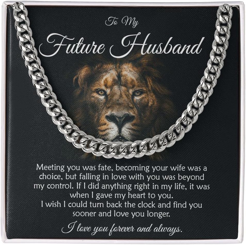 To My Future Husband Cuban Link Chain Necklace, Jewelry Gift for Him from Future Wife, Gifts For Fiancé, Necklace With Meaningful Message Card and Box