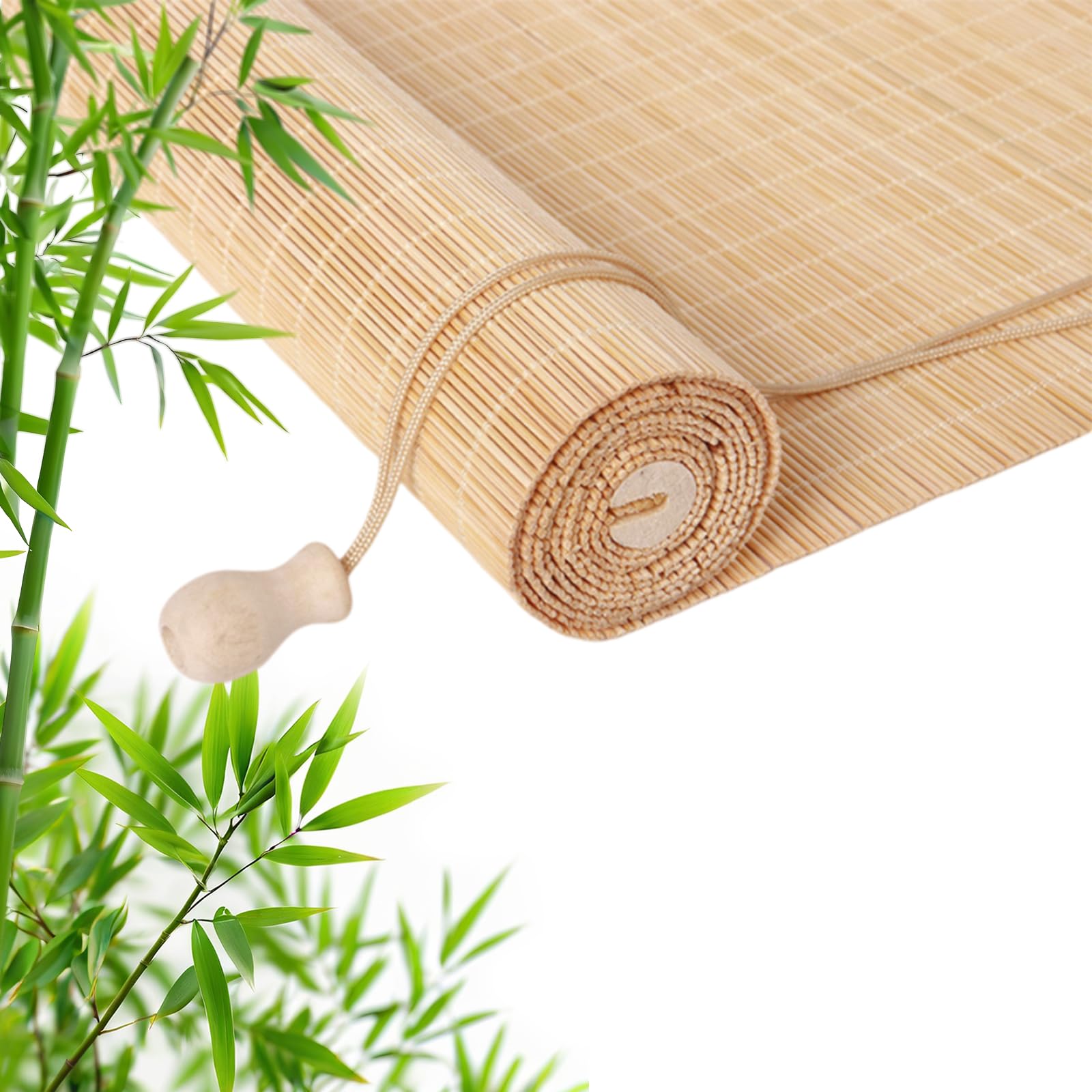 Retro Bamboo Roller Blinds, Natural Wood Window Shades Blinds Anti-UV Dustproof Decorative Curtain, Screen Partition Blind, for Indoor/Outdoor/Garden — image 1