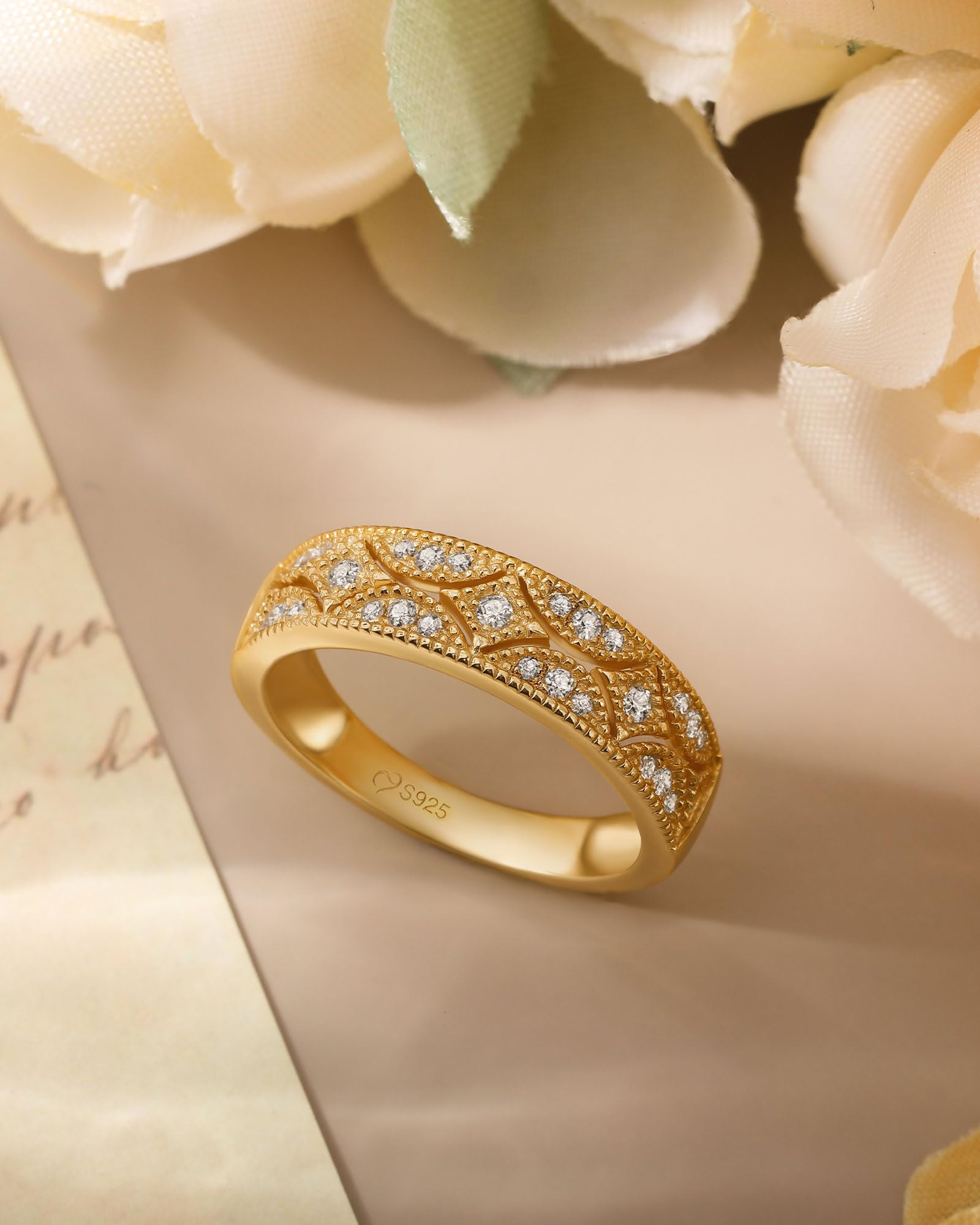 Jeulia Milgrain - Anelli in argento Sterling 925, taglio rotondo, da donna, per anniversario, promessa di anniversario, con scatola portagioie per lei, donne e ragazze