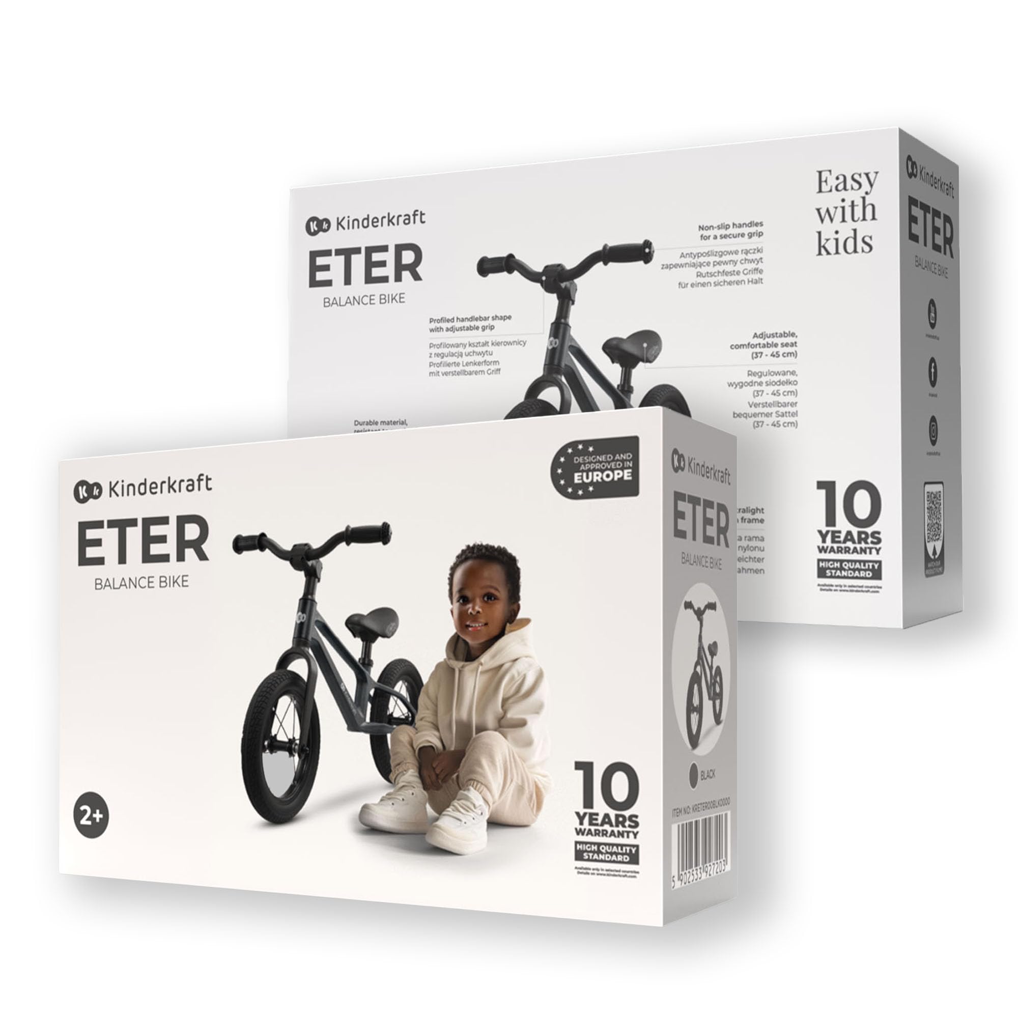Kinderkraft ETER Draisienne jusqu'à 35 kg, vélo d'apprentissage léger, Roues de 12 ", Cadre en Nylon, Selle réglable en Hauteur, Direction limitée, poignées en Caoutchouc, Design Sportif