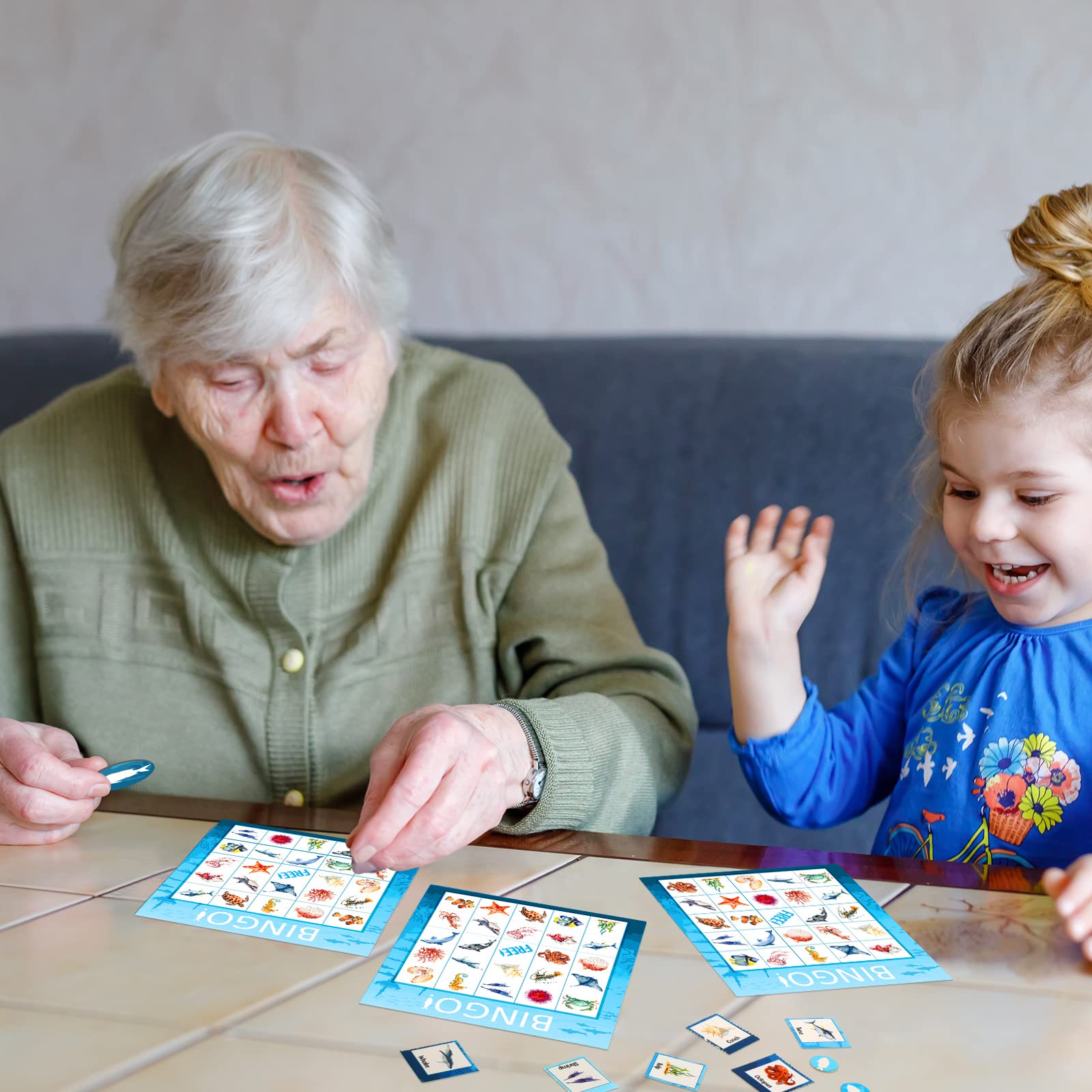 Juego de bingo oceánico para 28 jugadores para niños bajo el mar criatura jugando cartas divertidas educativas para grupos de memoria para la escuela, aula, actividades familiares, suministros 5