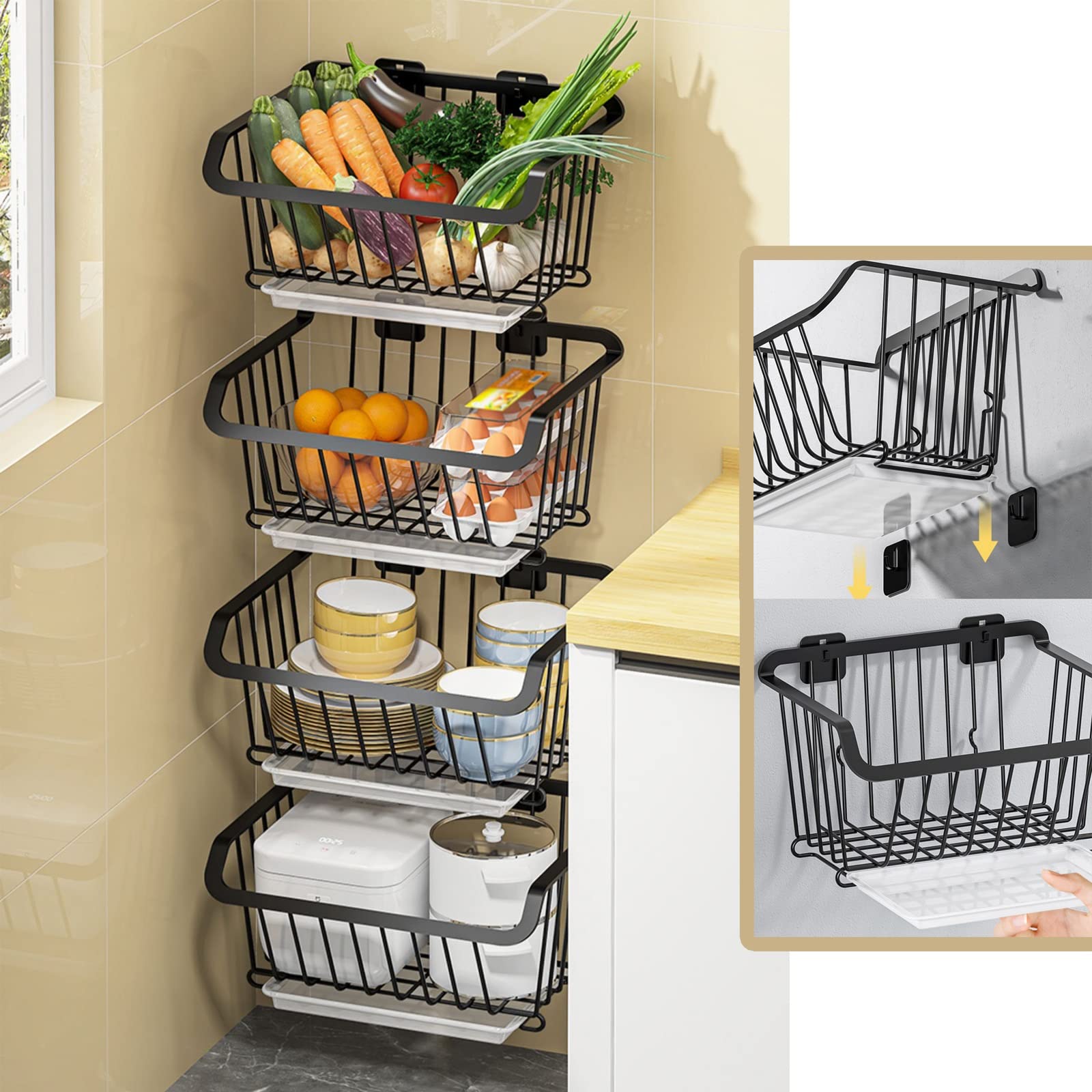 Organizador de cocina con soporte de 2 niveles para frutas y verduras frescas siempre a mano