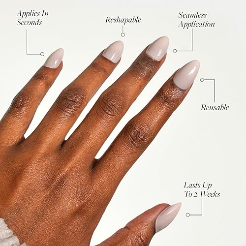 Miniatura 9 de Glamnetic Uñas a presión  Esmalte de goma de mascar  Uñas cortas de punta francesa rosa almendra con un acabado esmaltado  15 tamaños  Kit de 30