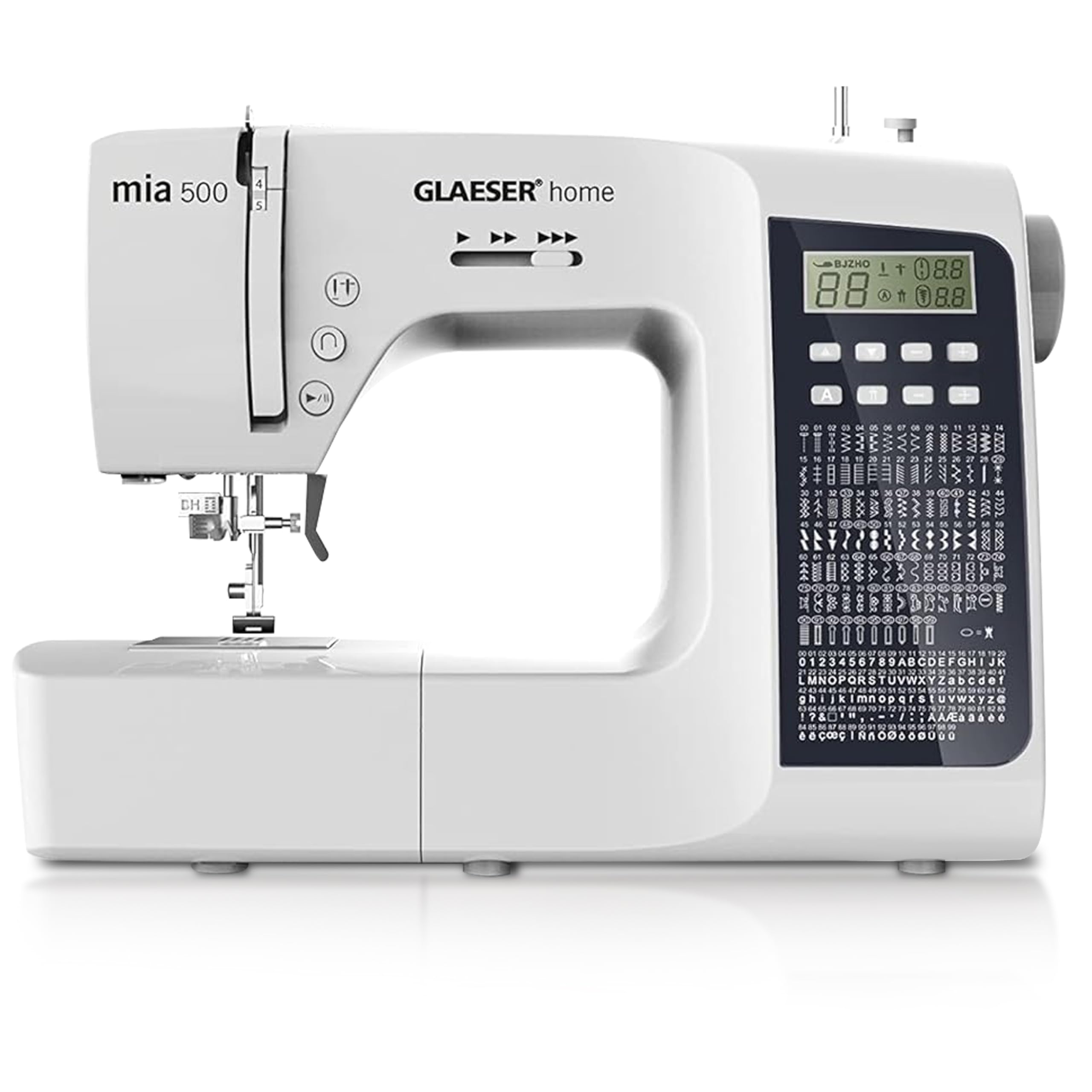 Digitale Nähmaschine GLAESER® home mia 500 300 Stich-Varianten Doppelnadel LED Display Einklappbarer Griff Einschnapp-Automatik Nähfuss Doppelnadel-Funktion Elektronische Start-Stopp-Funktion