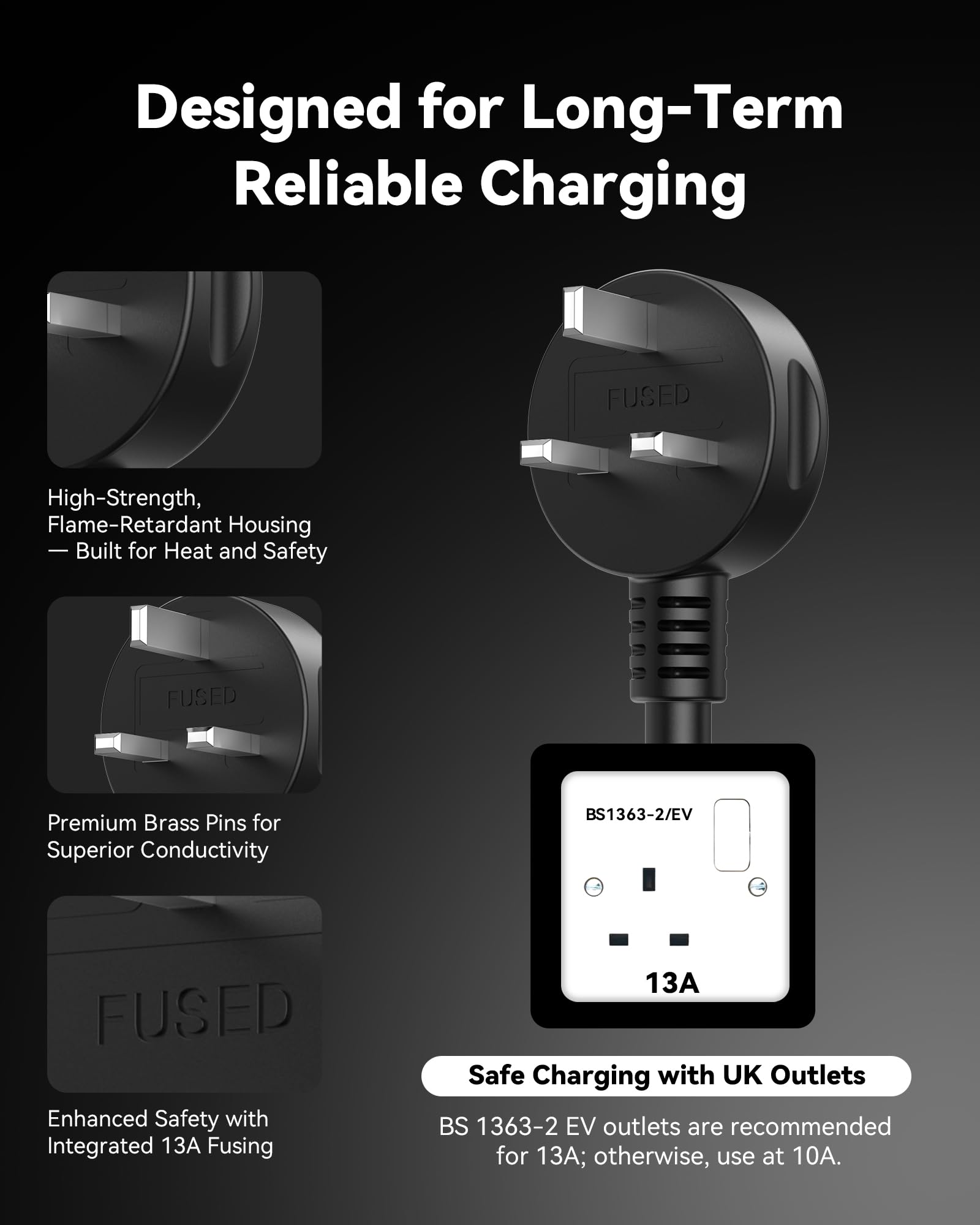 RamTouch Electric Vehicle Charger (3 kW, Type 2, UK 3-Pin Plug, 10.5 m), IP65 Portable Car Charger with Adjustable Current (6A–13A) and Delayed & Timed Charging, Compatible with EVs and Hybrids — view 6