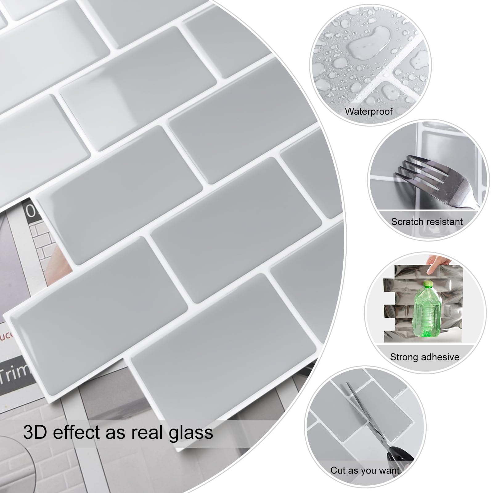 VEELIKE 6 Pezzi Piastrelle Adesive Cucina Verde Squame di Pesce Lunghe 3d Mattonelle Adesive Bagno Marmo Verde Paraschizzi Cucina Muro Adesivo Adesivi per Piastrelle Rimovibili 30,5 cm x 30,5 cm