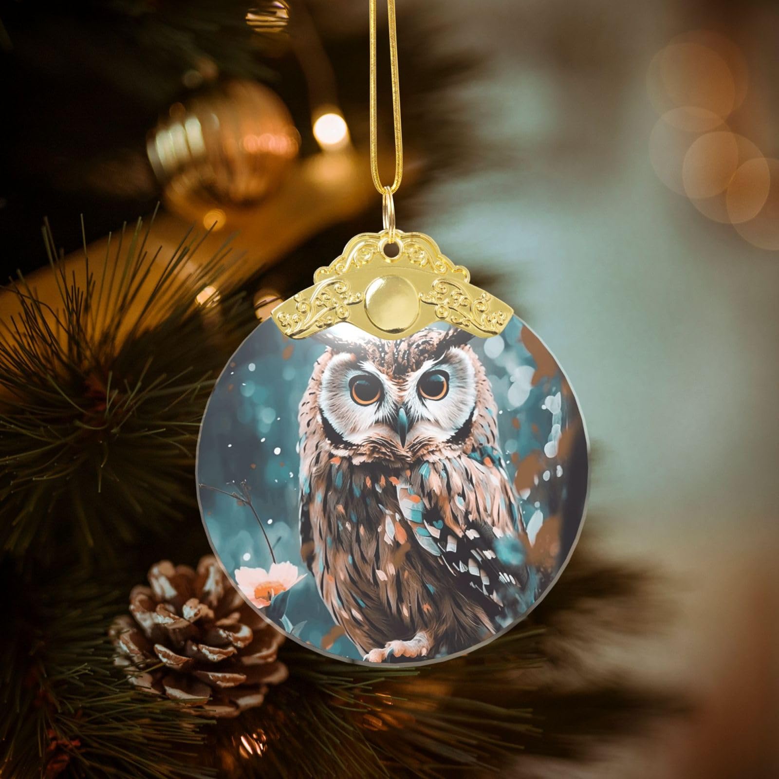 Crystal Christmas Ornaments for Christmas Tree Decoration Hanging Animal Cute owl Ornament with Gold Ribbon Crafts Round Pendant for Keepsake Gifts Glass Xmas Decor Party Supplies