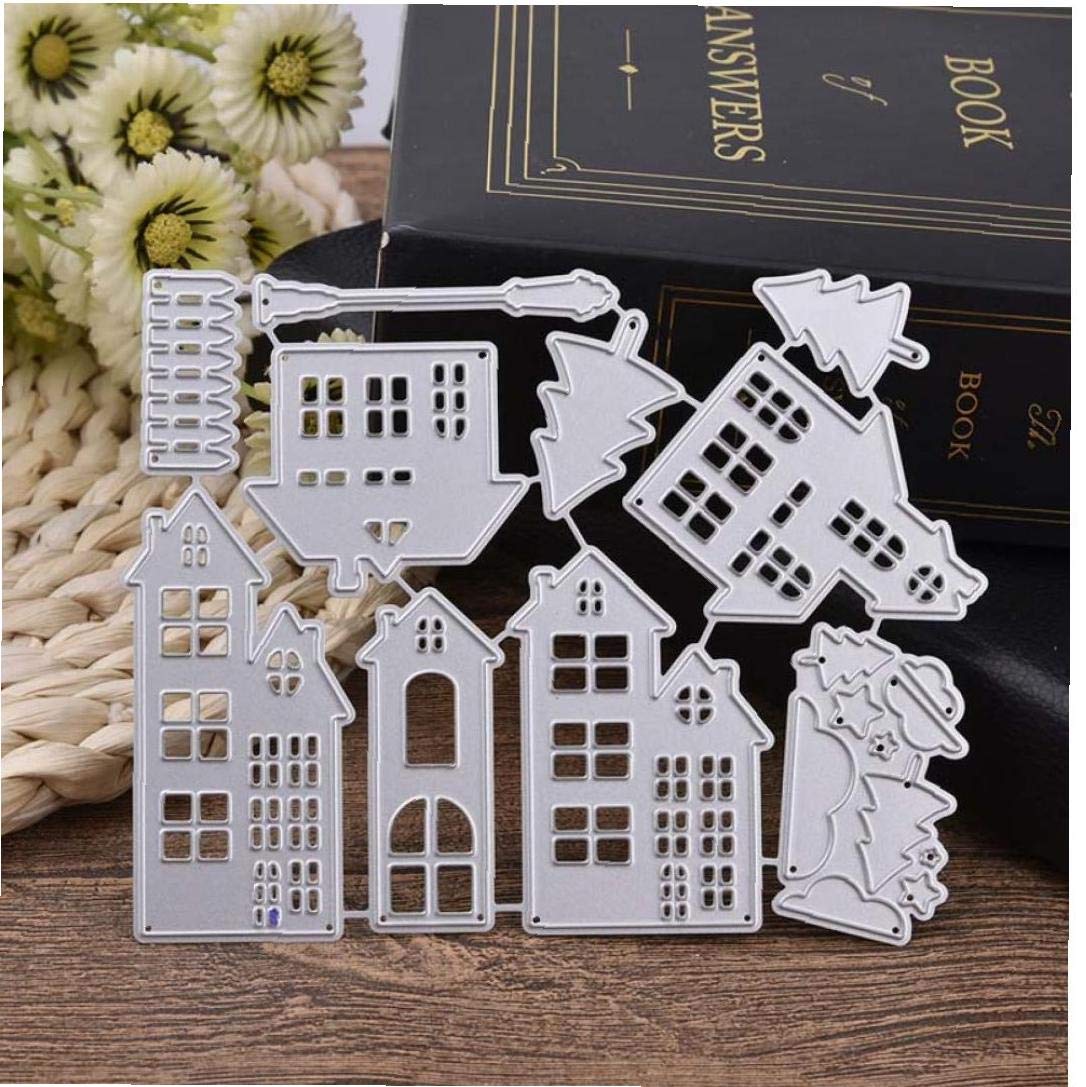 Lankater Silver Christmas House Cutting Dies Metal Embossing Folder Stencil Scrapbooking Paper Card Diy Craft Template