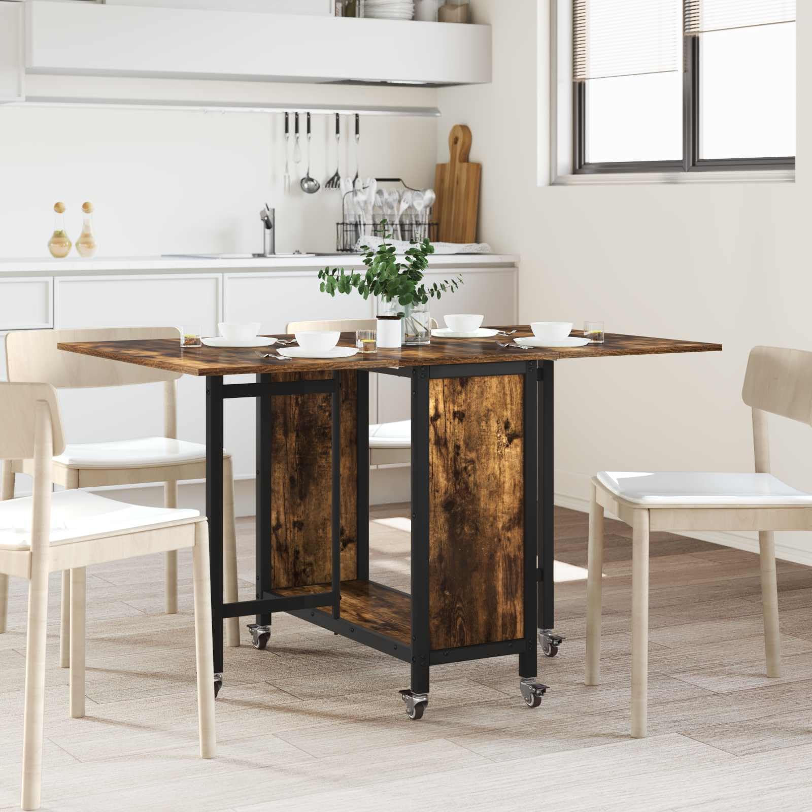 Table pliable gain de place pour petit salon avec rangement
