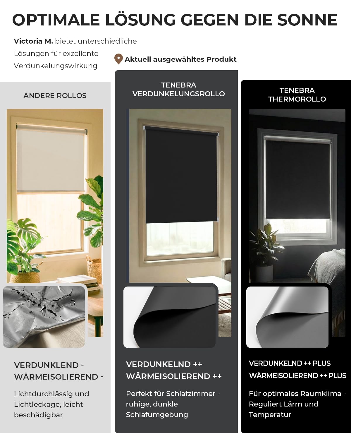 Victoria M. Tenebra Tenda a Rullo Oscurante Avvolgibile Nero 80 cm x 220 cm