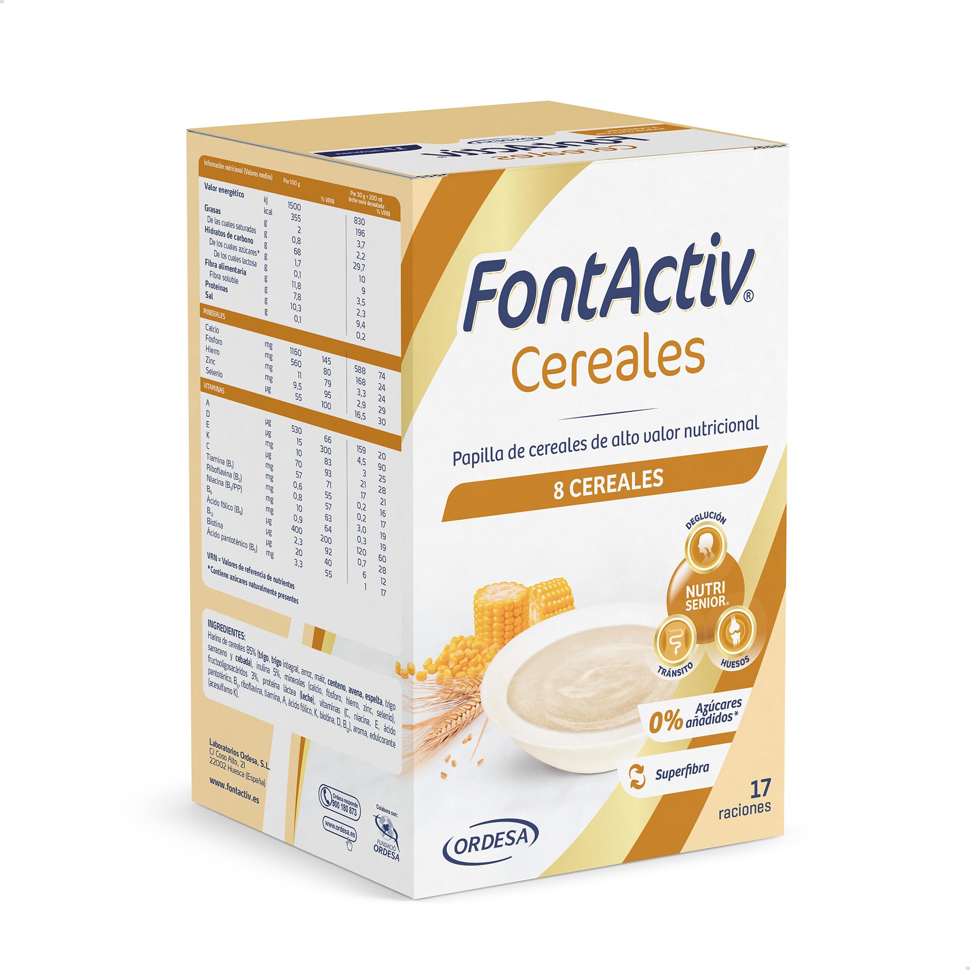 FontActiv 8 Cereales 500g Papilla Cereales Adultos Mayores Arroz Avena Maíz