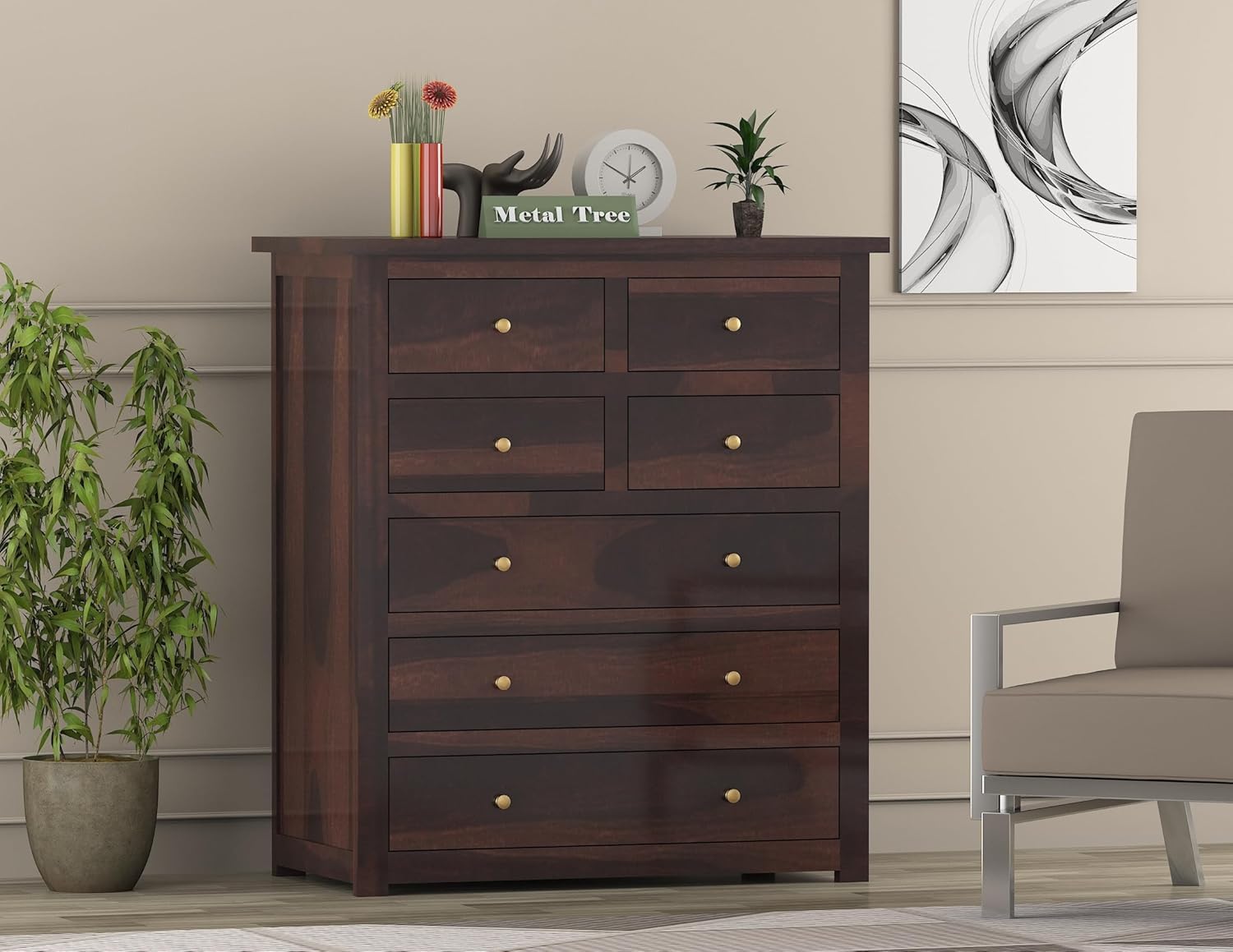 Wooden Chest of Drawer with 7 Drawer Storage for Living Room Storage - Solid Wood Chest of Drawers Wooden Drawer Cabinet for Bedroom Home Decor (Honey)-image-47