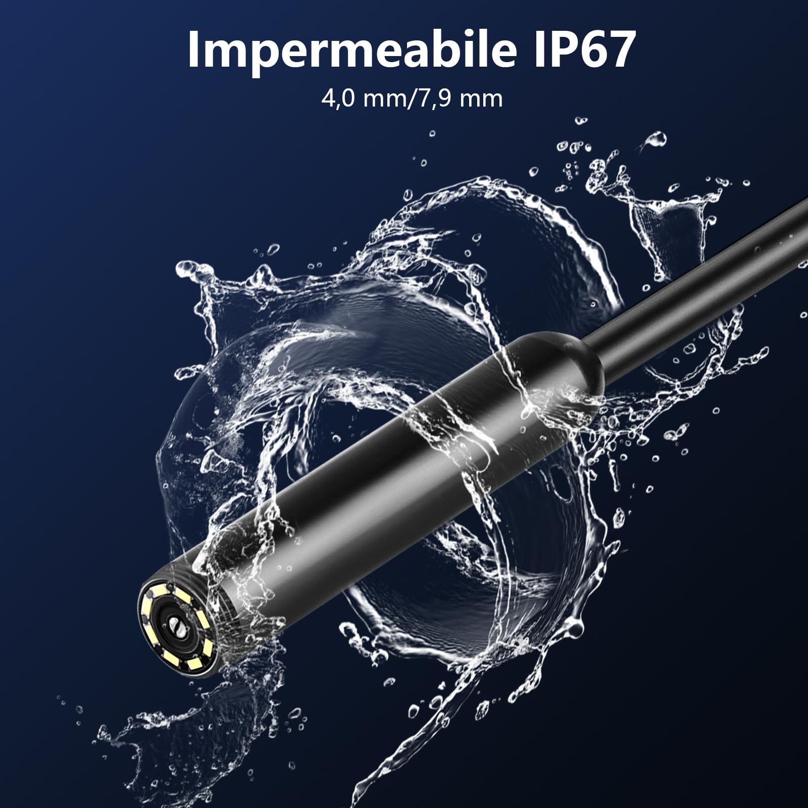 Endoscopio Professionale 10M per Smartphone | Sonda con Telecamera Ispezione Tubi 1080P HD - Telecamera Endoscopica Impermeabile IP67 con 8 LED, Magnete e Gancio per Motori, Tubature, Scarichi