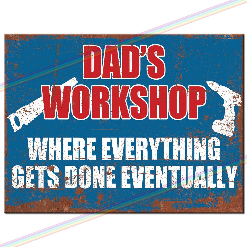 Metal Signs - Dads Workshop Logo. Man Cave Tin Metal Sign Hanging Wall Plaque Kitchen Shed Garage. Small (15cm x 10cm)
