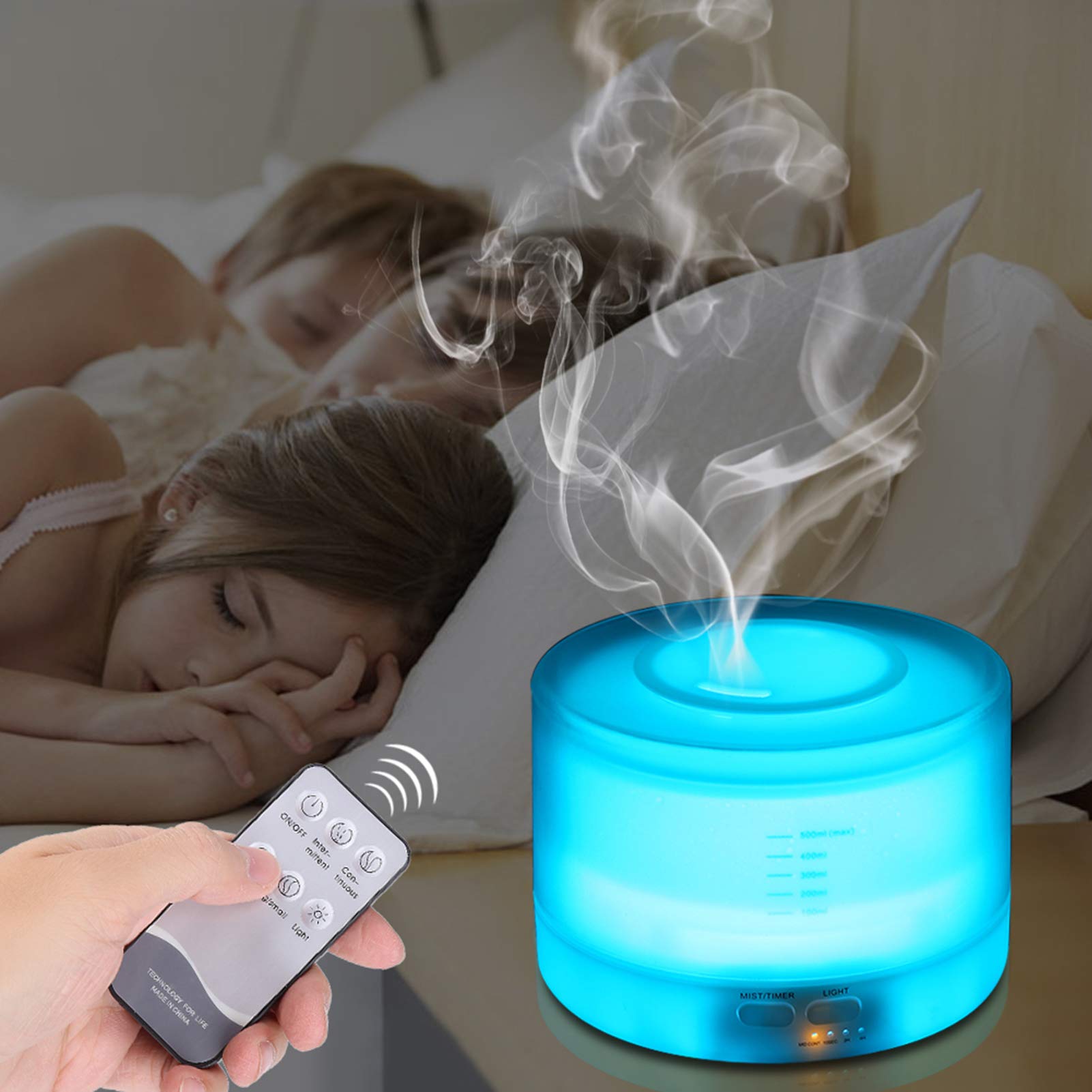 Remote Control 500ML Umidificatore ad ultrasuoni Diffusore di aromi a 7 luci a LED a colori(EU)