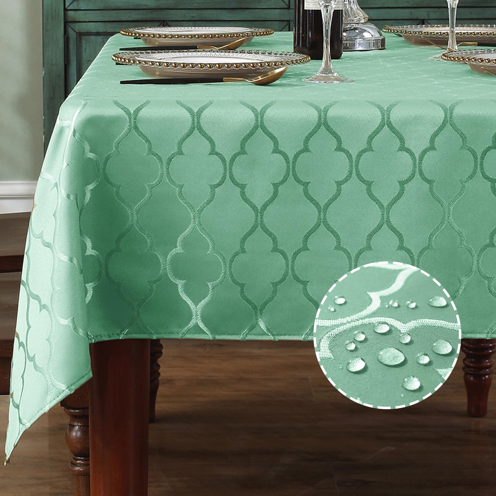 SASTYBALE Jacquard Tablecloth, Rectangle 60" x 120", Sage Green